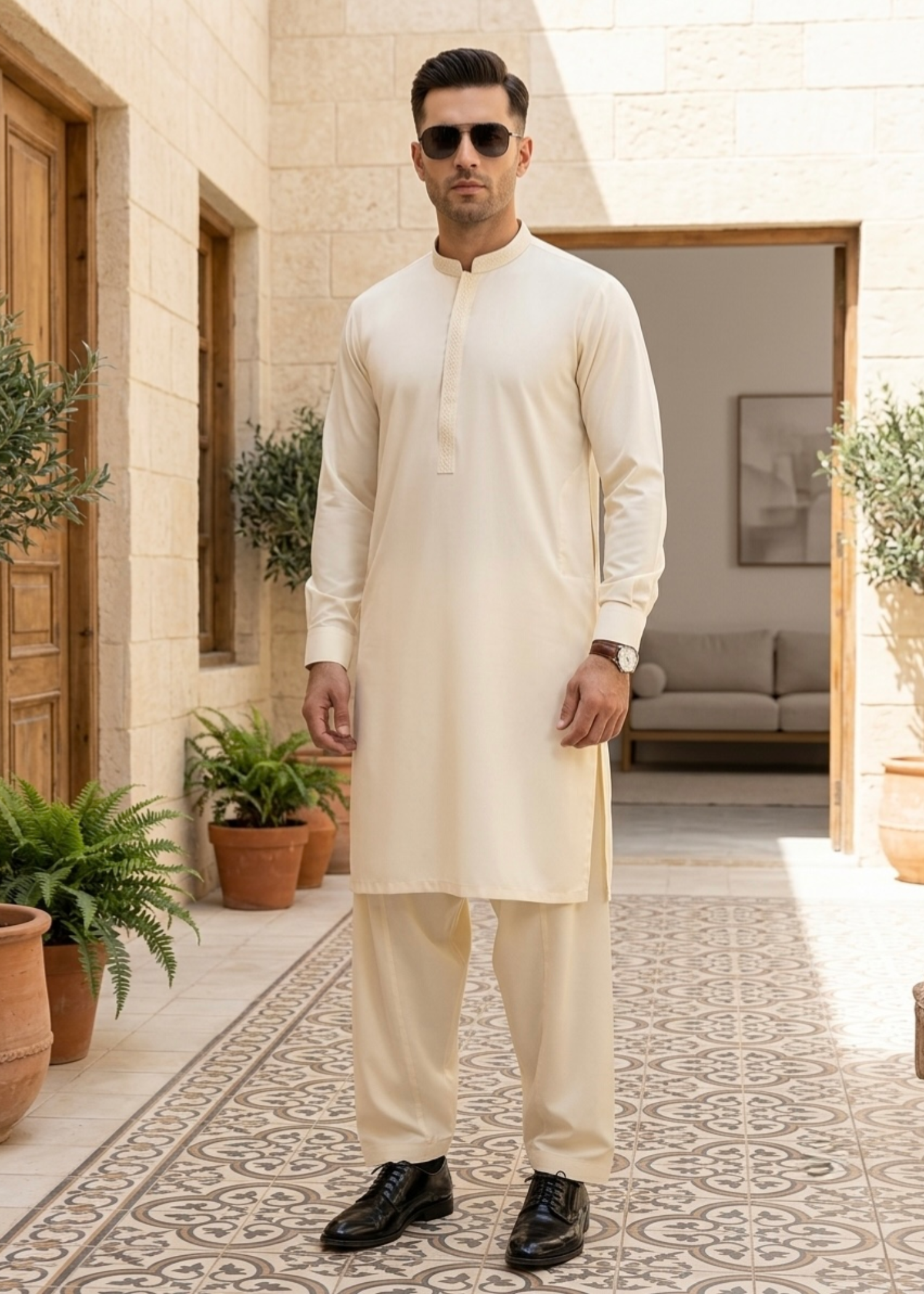 wash & wear Shalwar Kameez in Beige