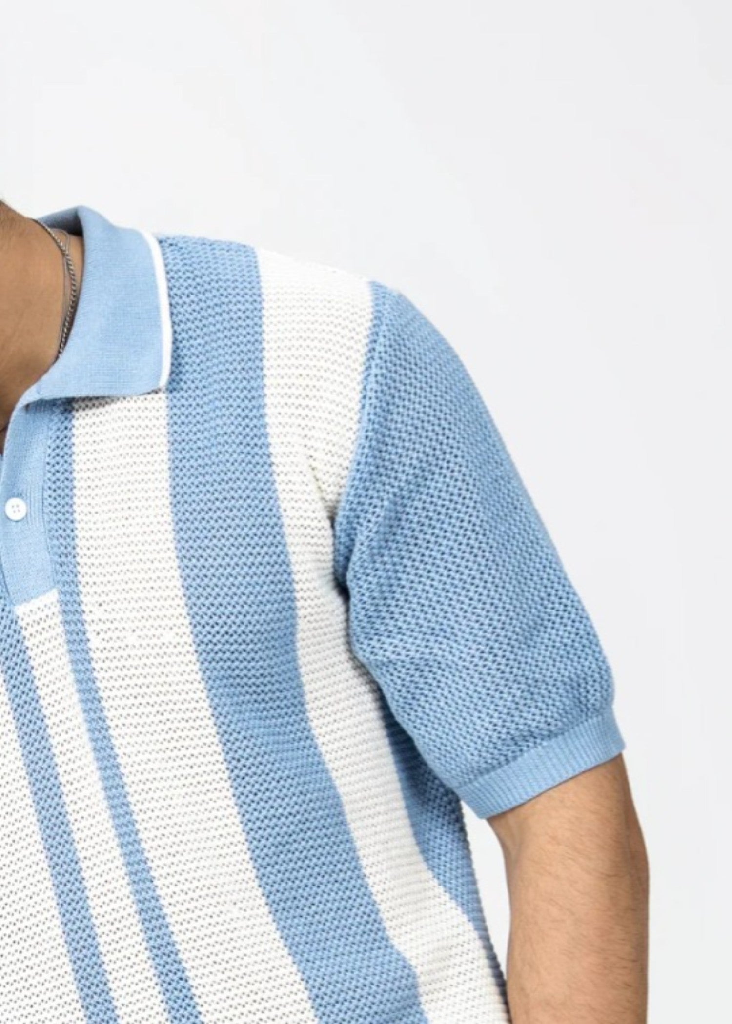 jersey knit Polo Shirt in White, sky
