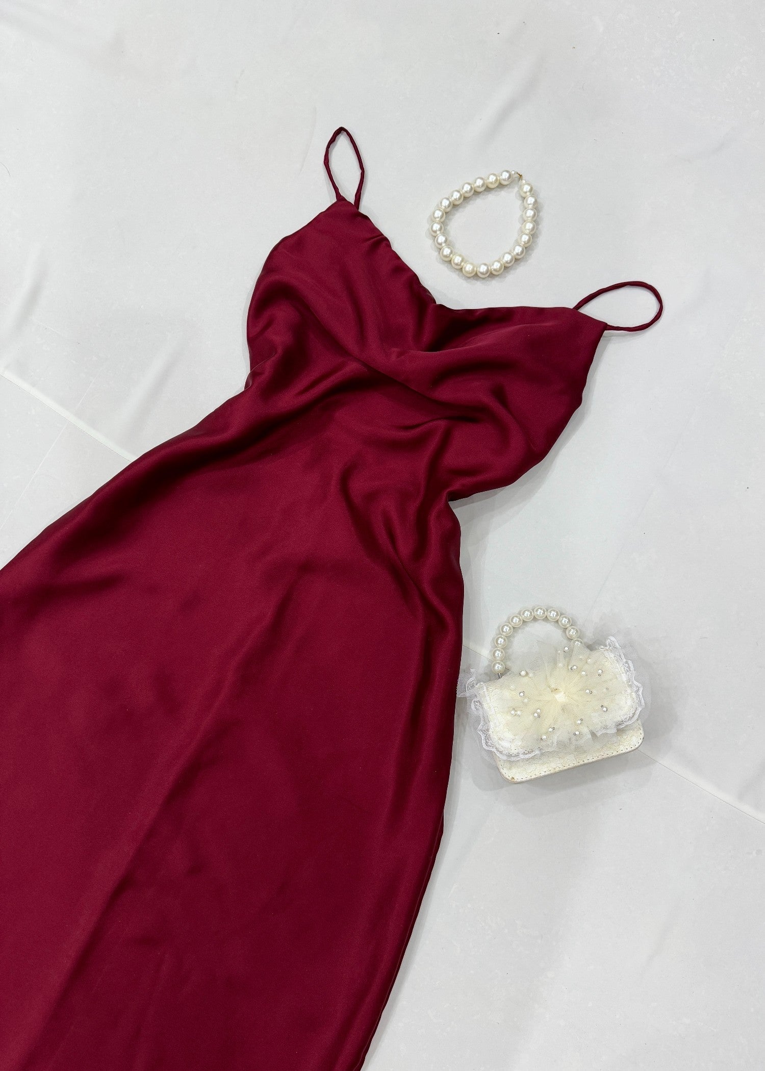 satin silk Dress in Maroon