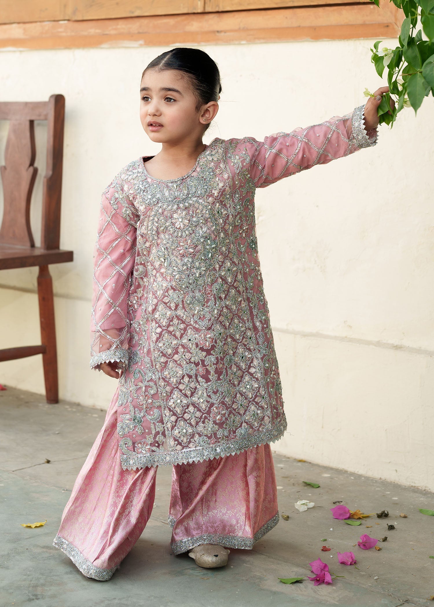 chiffon Gharara in Pink