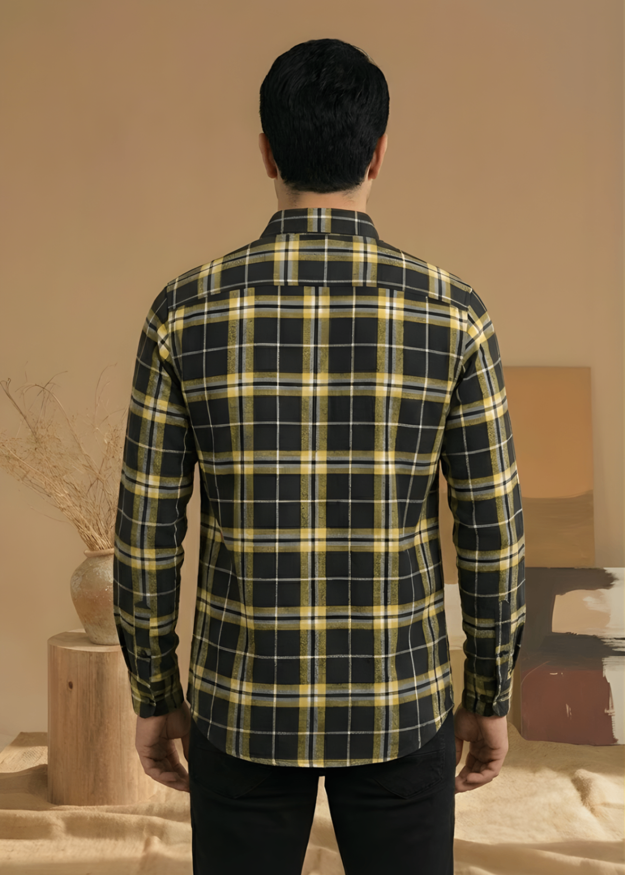 flannel Casual Shirt in Black, yellow