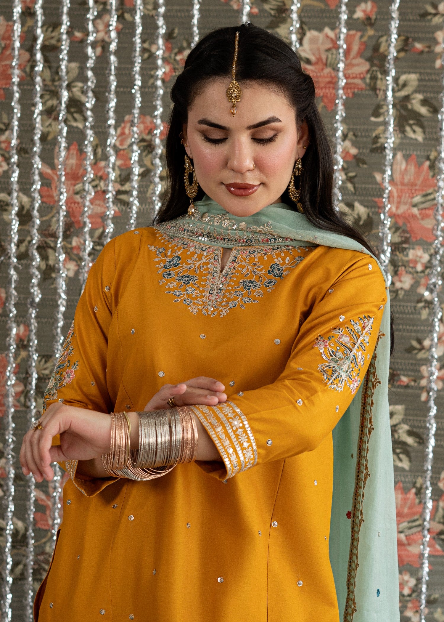 lawn Kurta Set in Coral orange