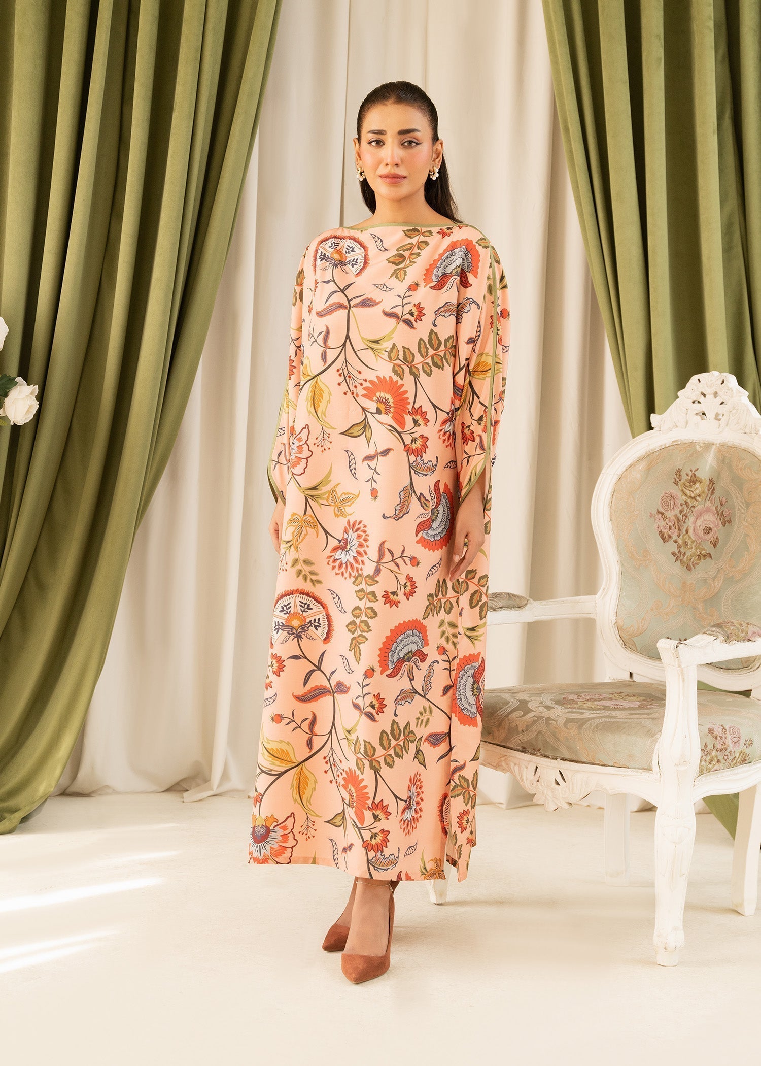lawn Kaftan in Peach pink