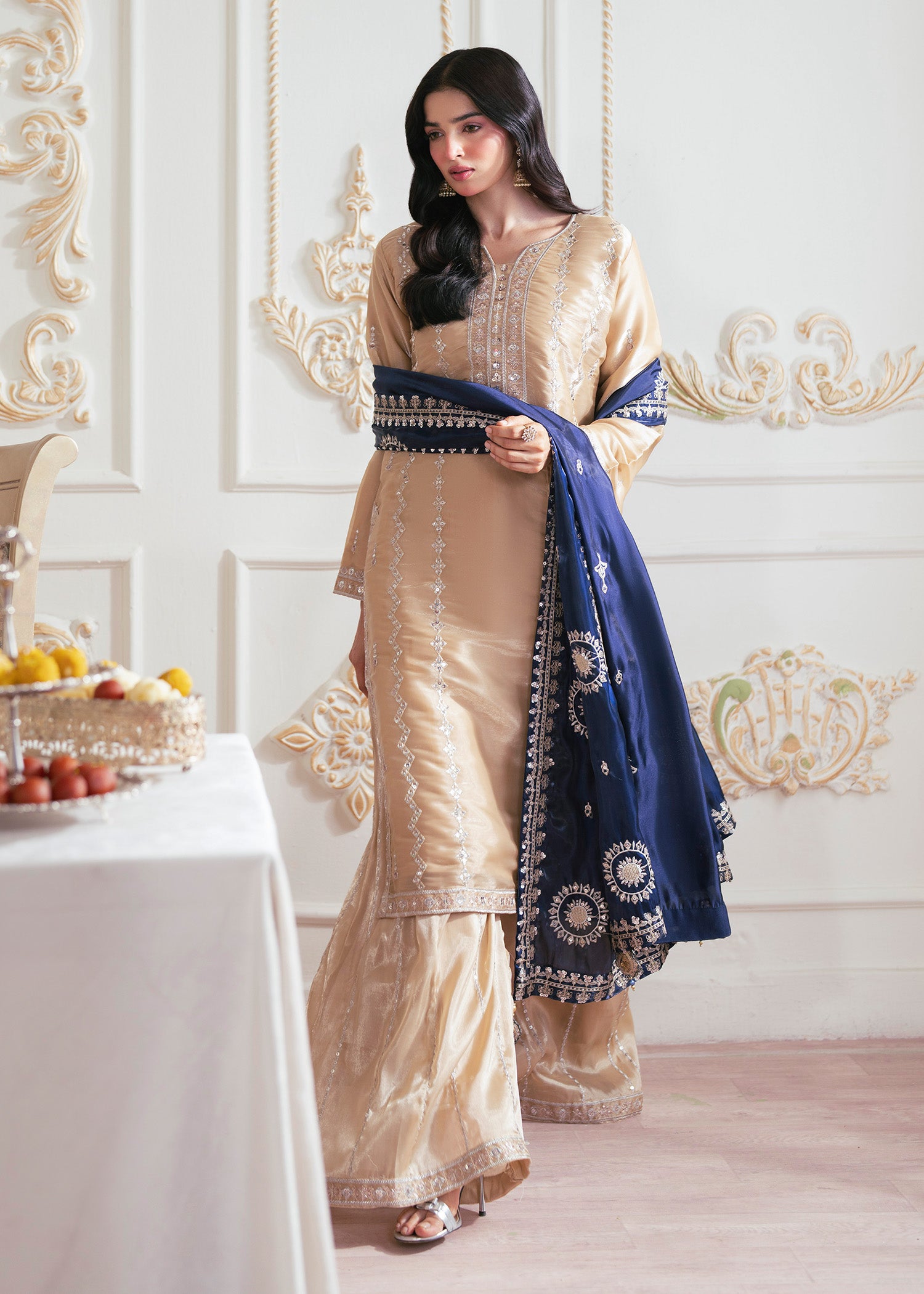 silk Kurta Set in Champagne