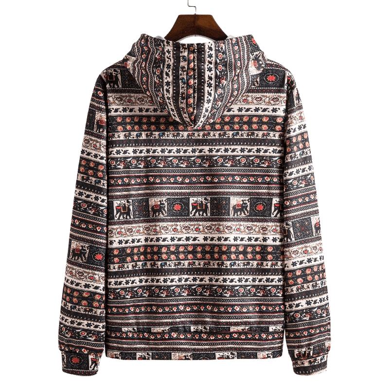 Printed Retro Ethnic Style Men'S plus Size Hooded Sweater