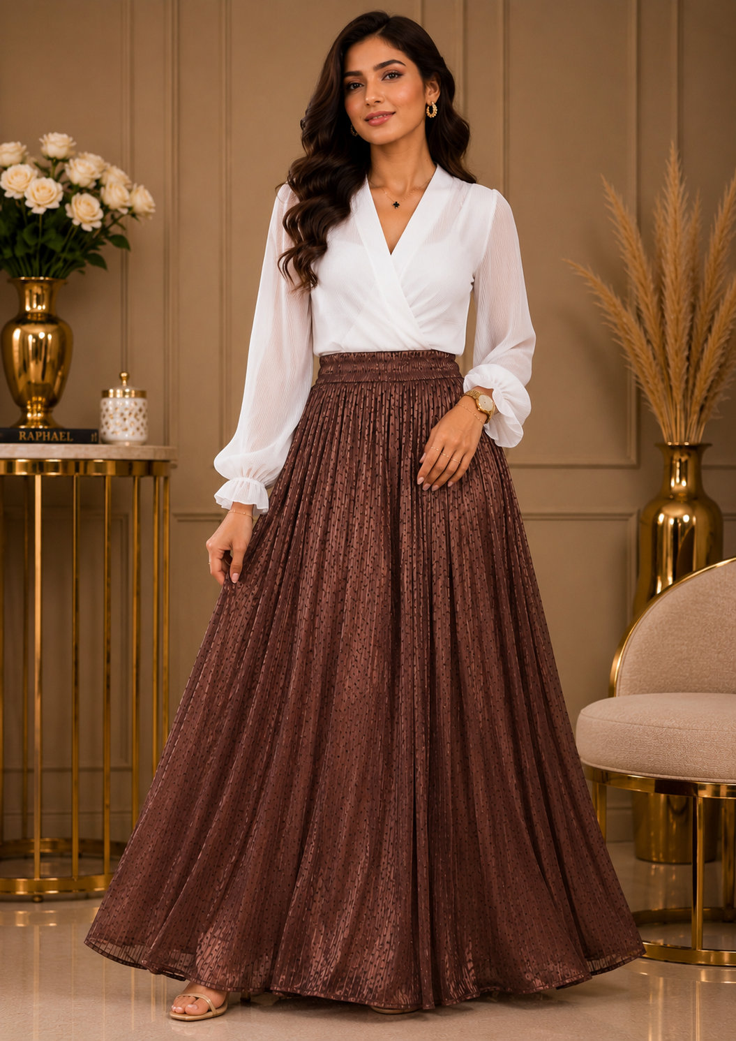 polyester chiffon Skirt in Dark brown