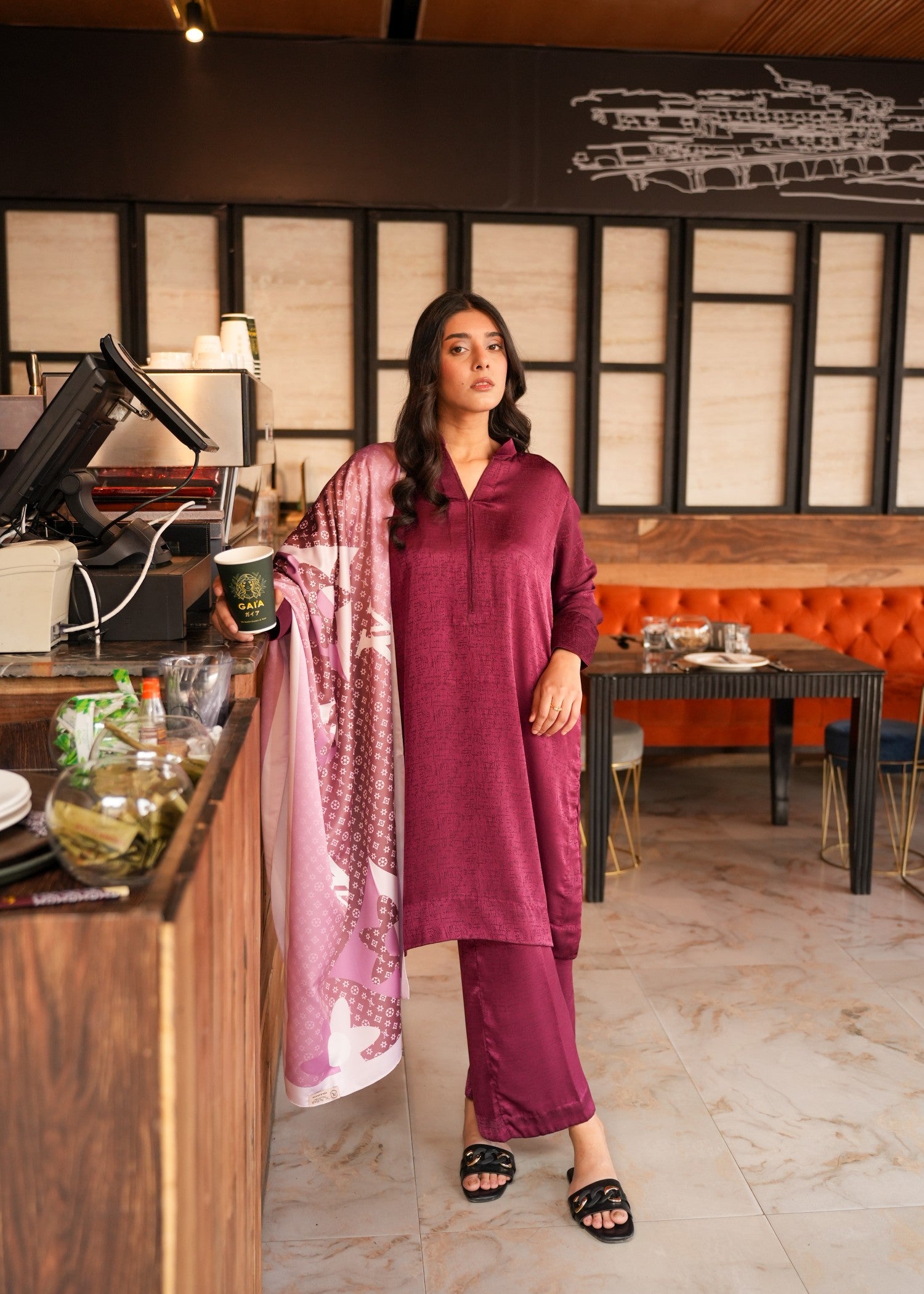 silk Co Ord Sets in Burgundy