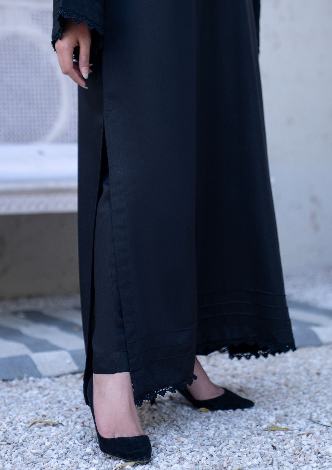 viscose raw silk Kurta Set in Black