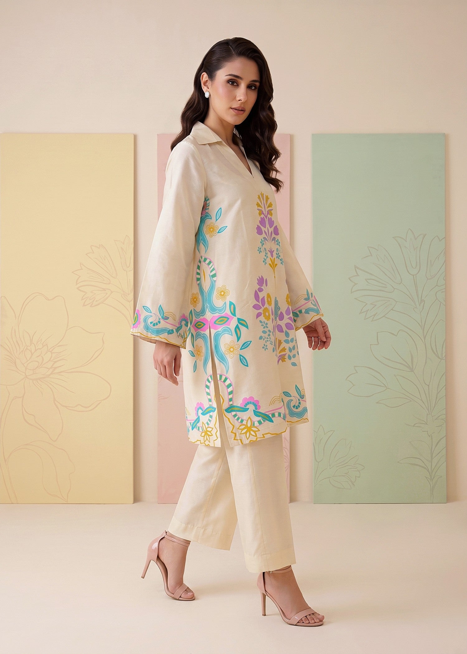 raw silk Kurta Set in Antique white