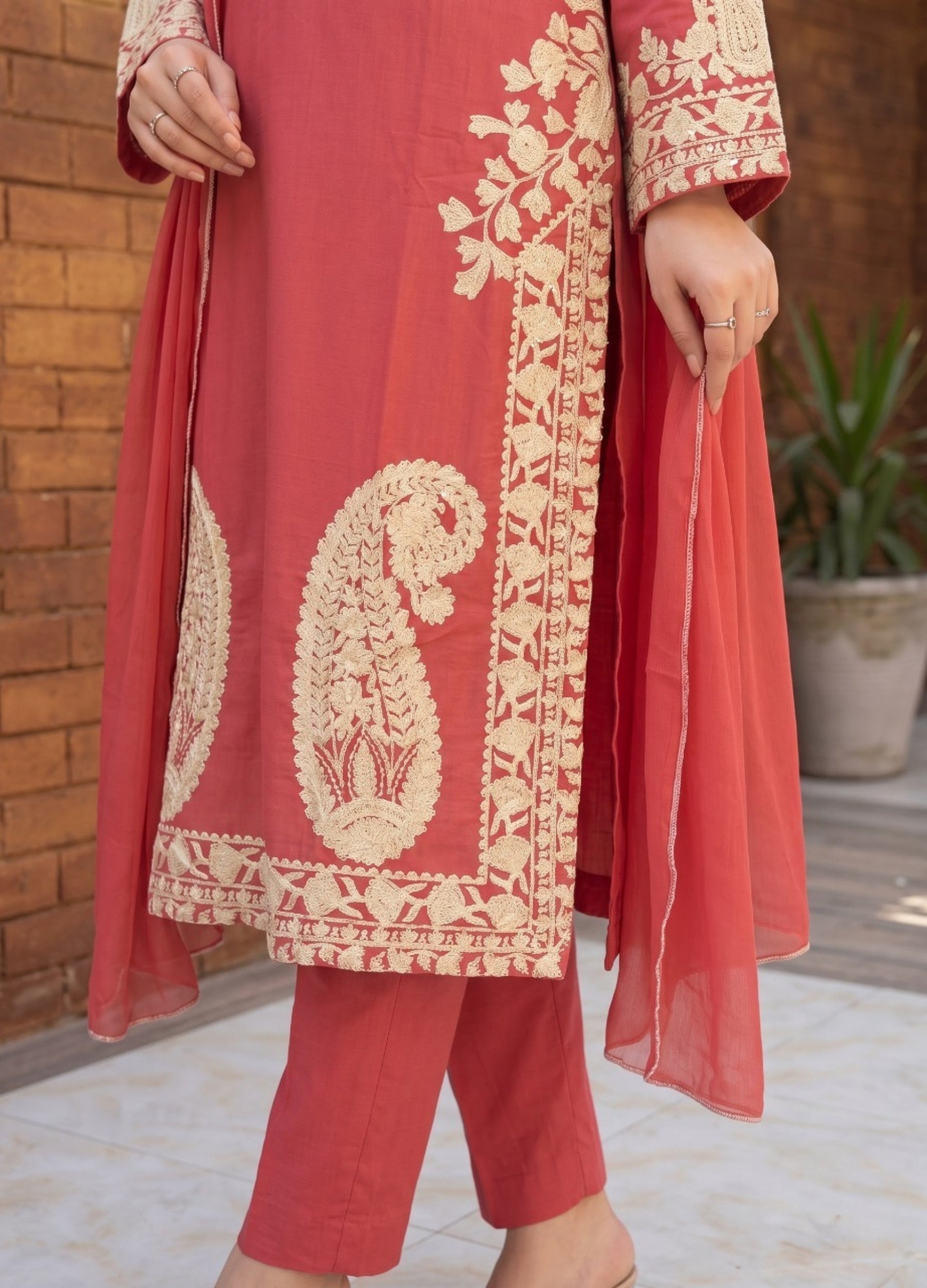 linen Kurta Set in Raspberry pink
