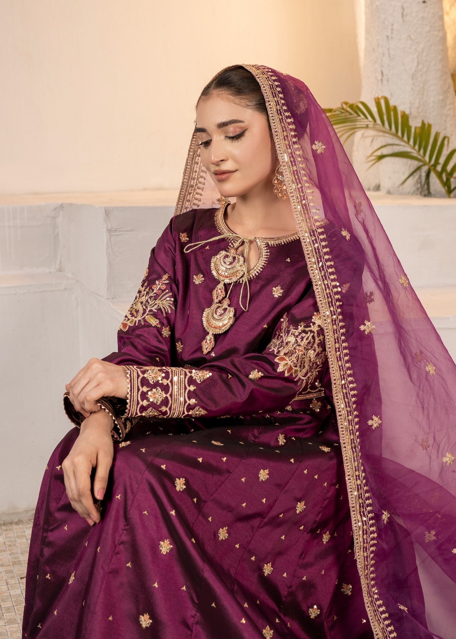 silk Pishwas in Magenta