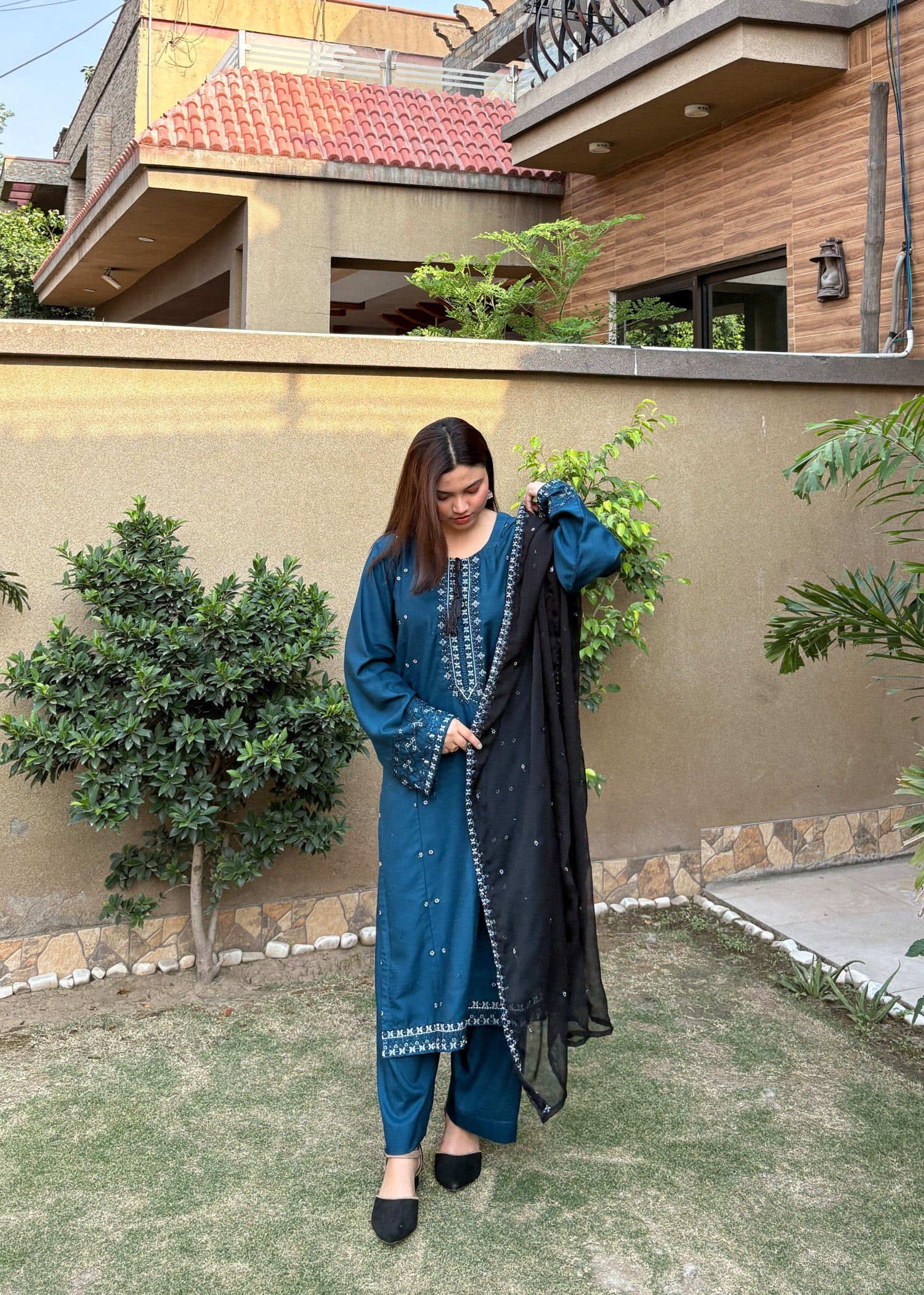 linen Kurta Set in Yale blue