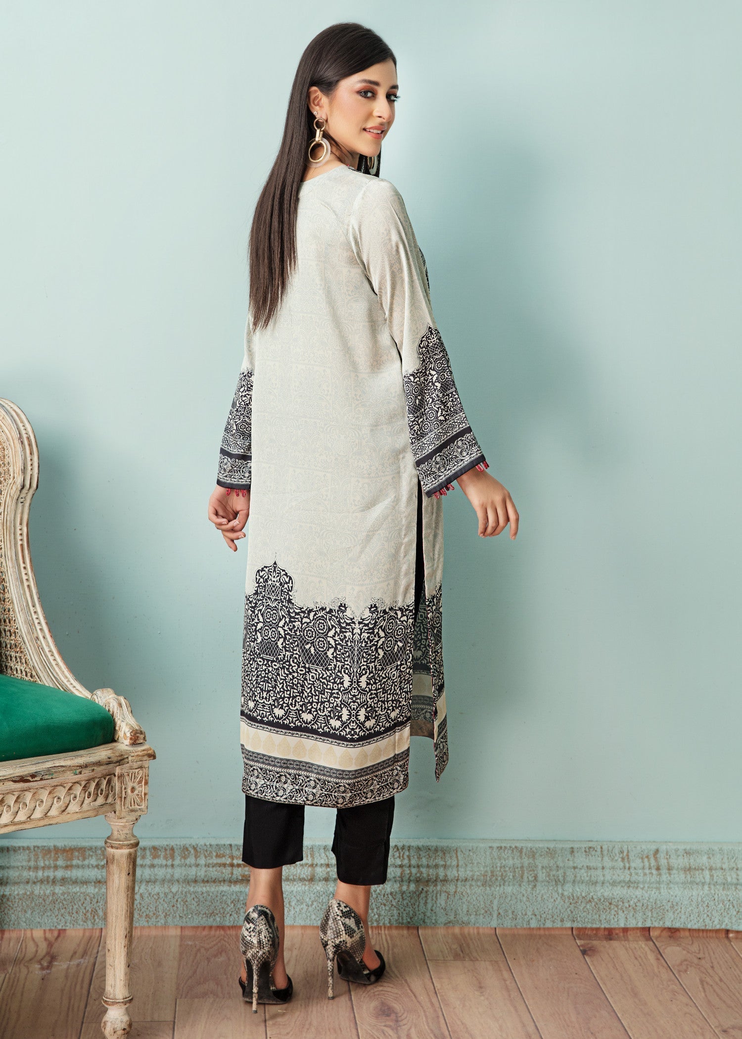 satin silk Kurti in Ivory