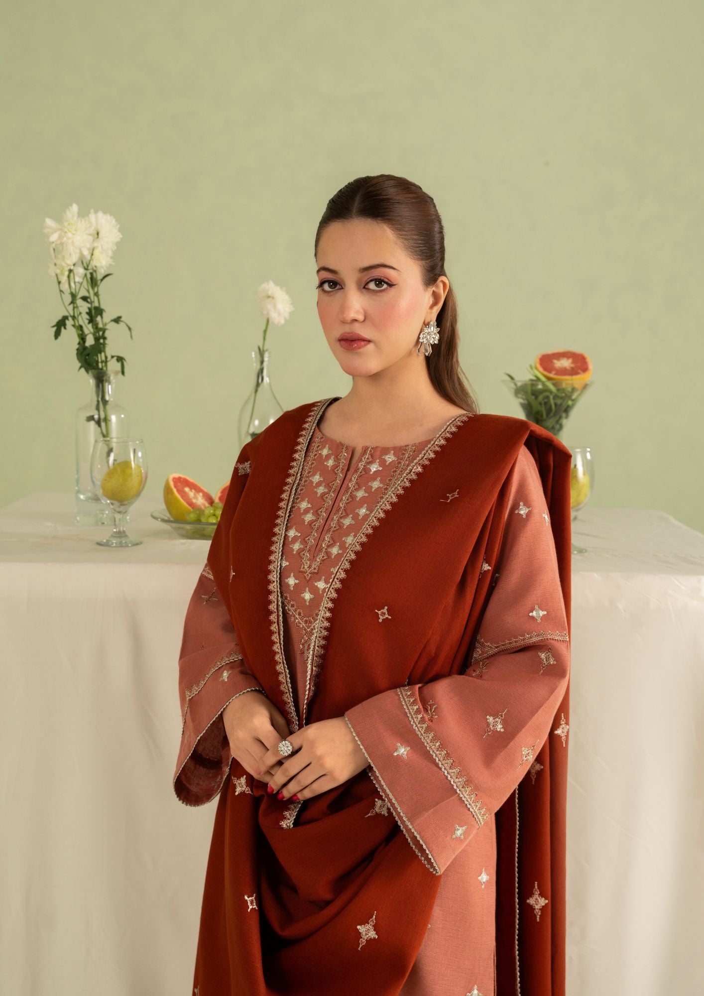 dhanak Kurta Set in Coral pink