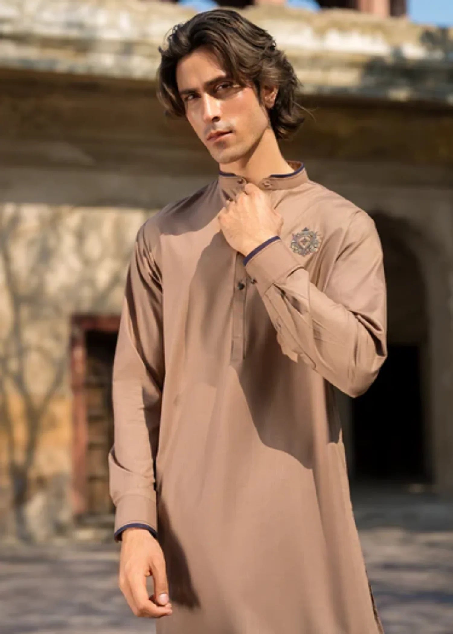 cotton Shalwar Kameez in Almond brown