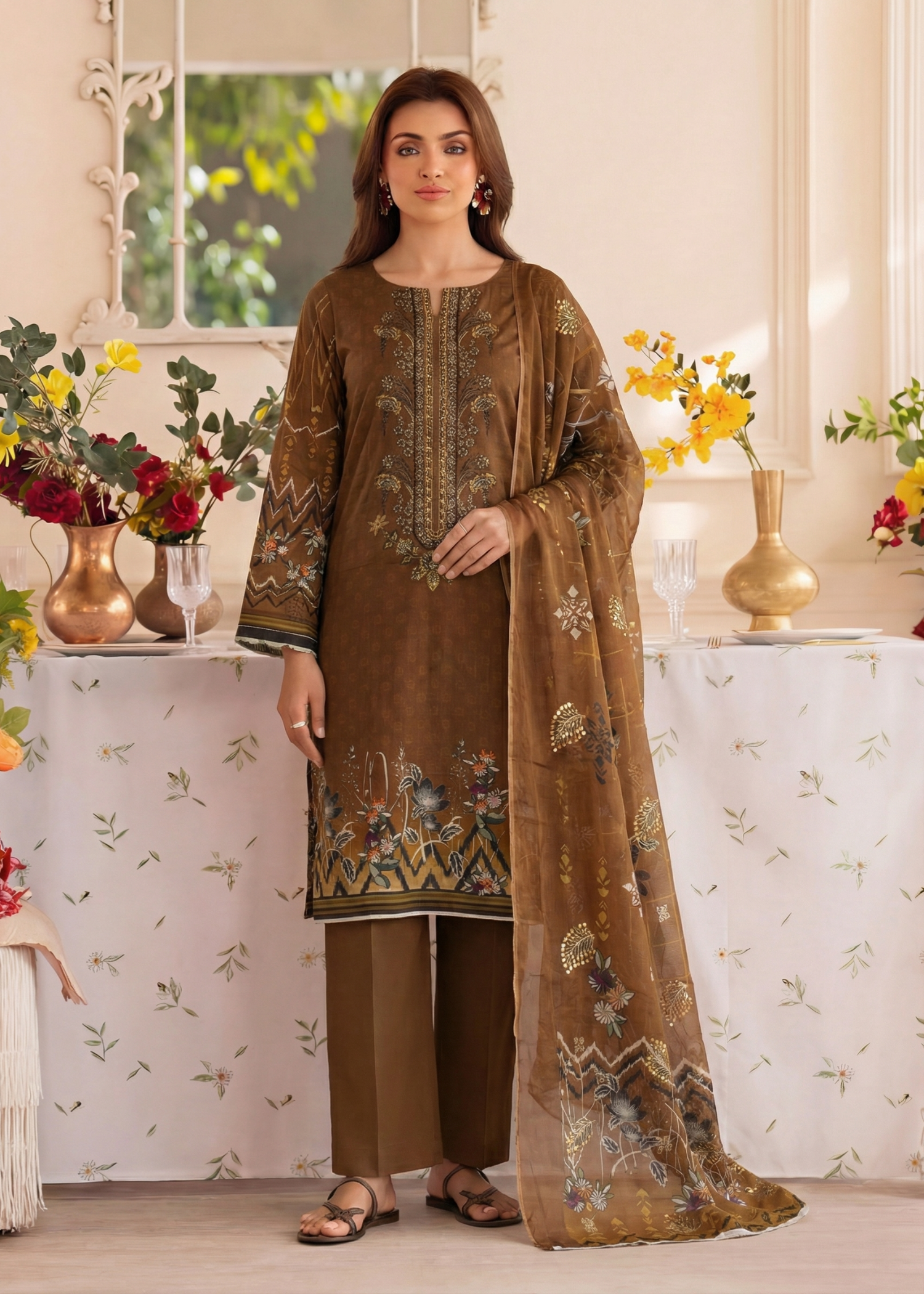 viscose Unstitched in Chocolate brown