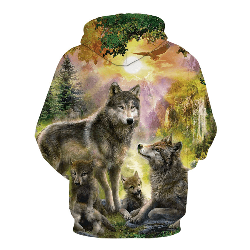 Color Wolf Digital 3D Printed Hooded Sweatshirt