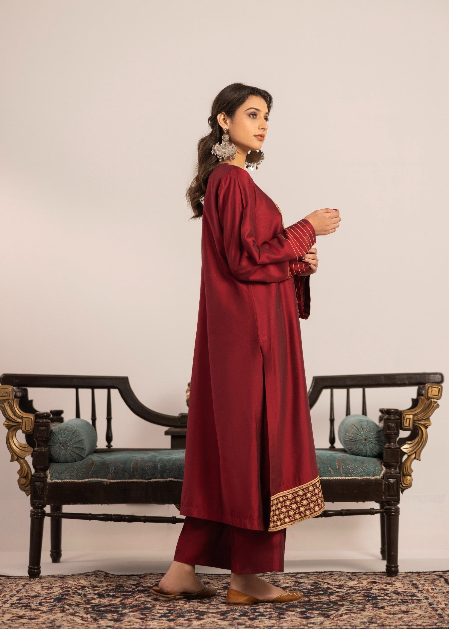 chambray Kurta Set in Red