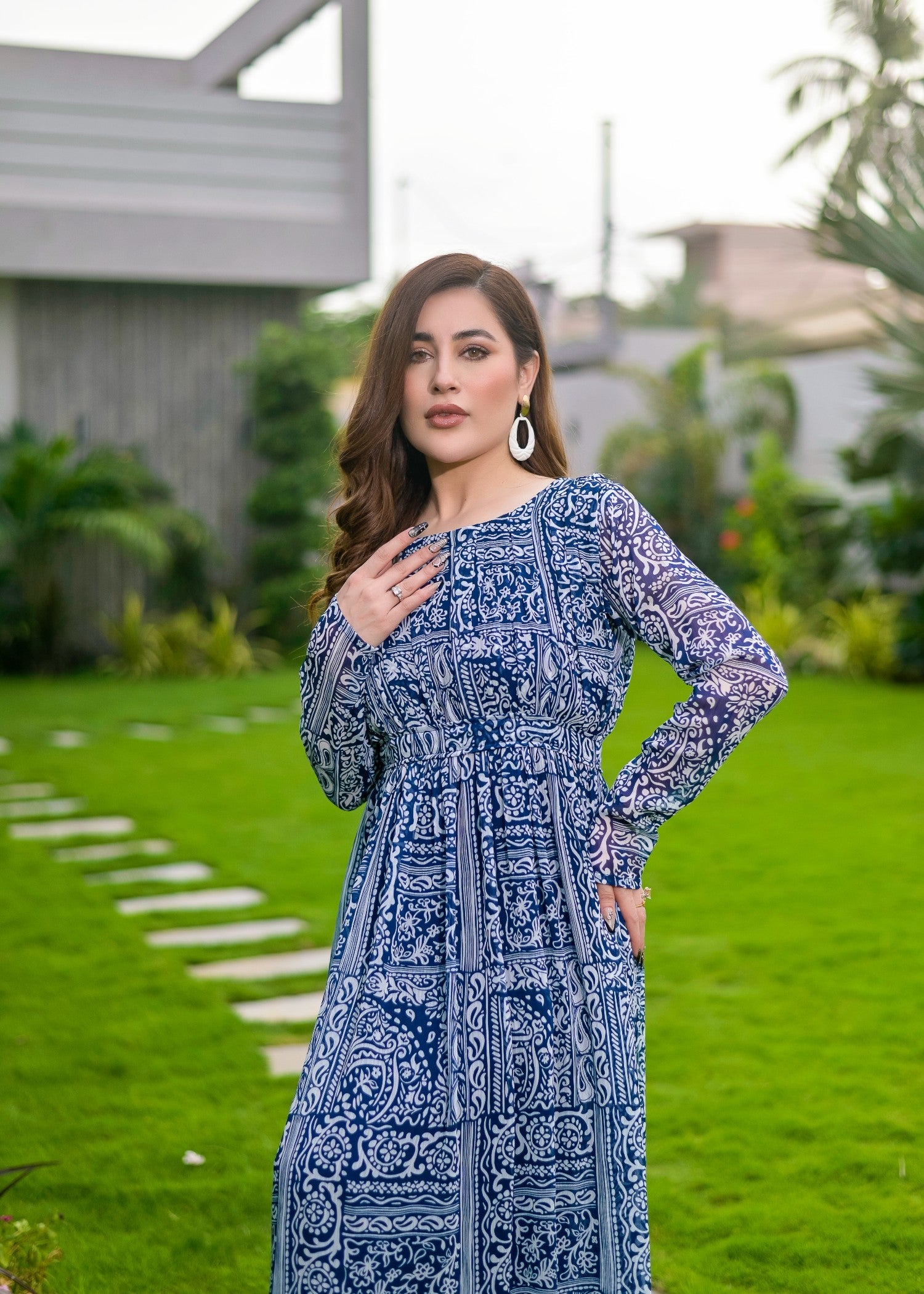 polyester chiffon Maxi in Navy blue