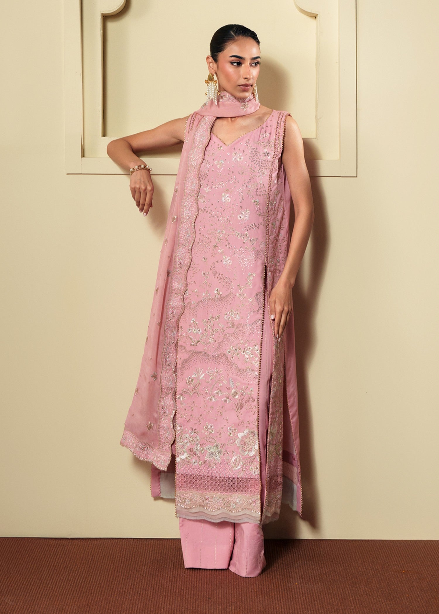 raw silk Kurta Set in Pink