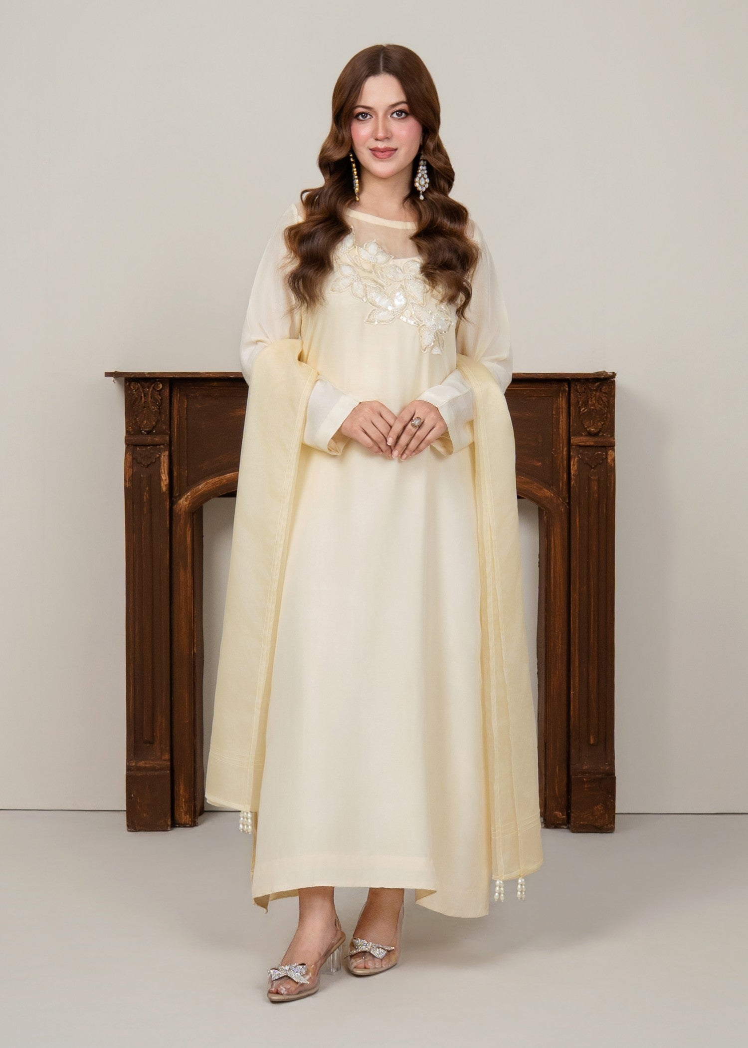 tussar silk Kaftan in Vanilla