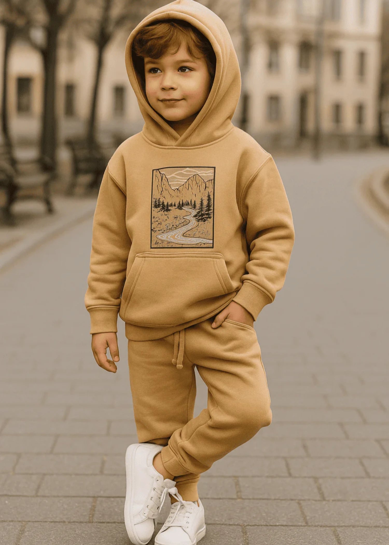 polycotton Hoodie in Beige