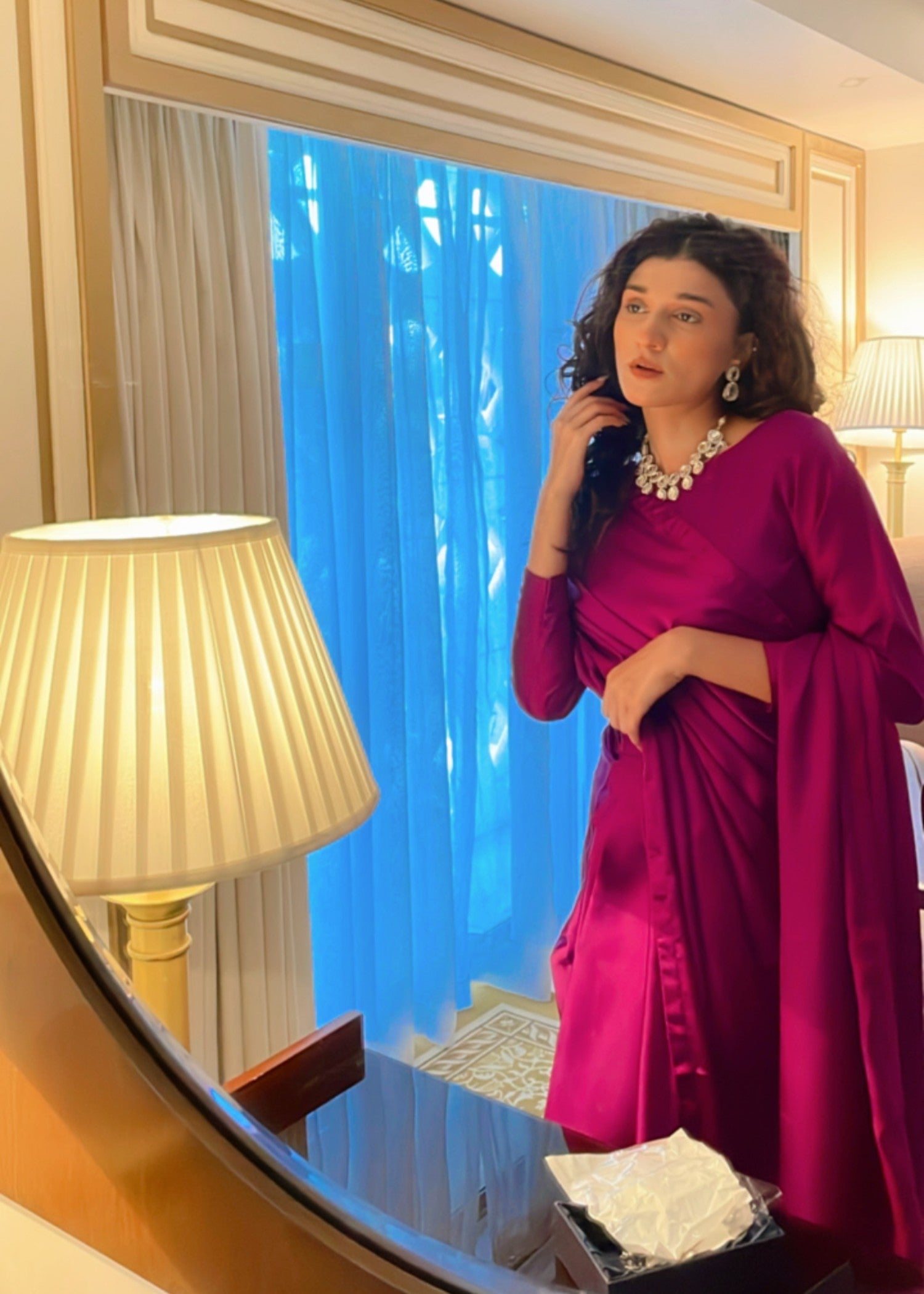 pk charmuse silk Saree in Fuchsia pink