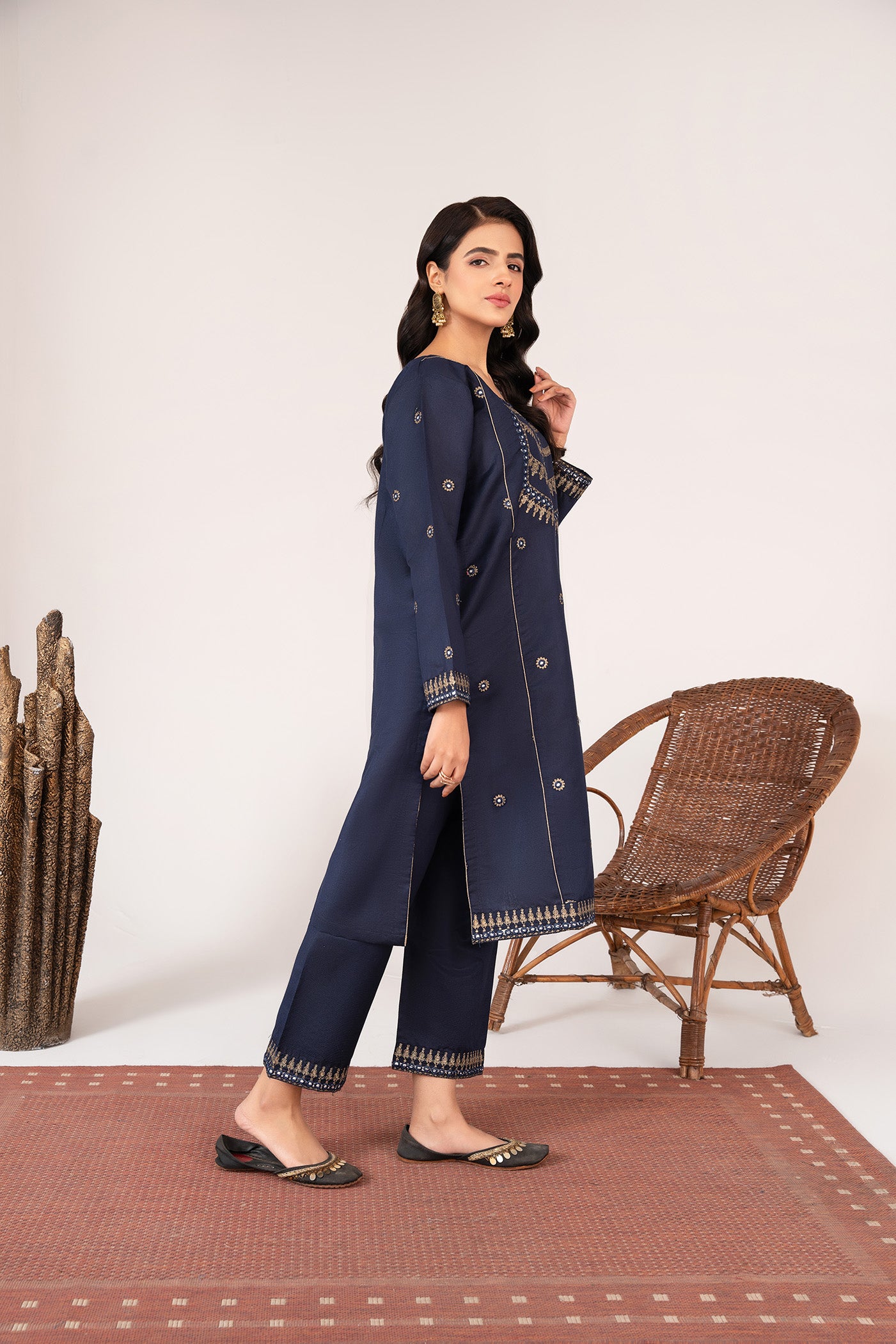 khaddi net Kurta Set in Blue