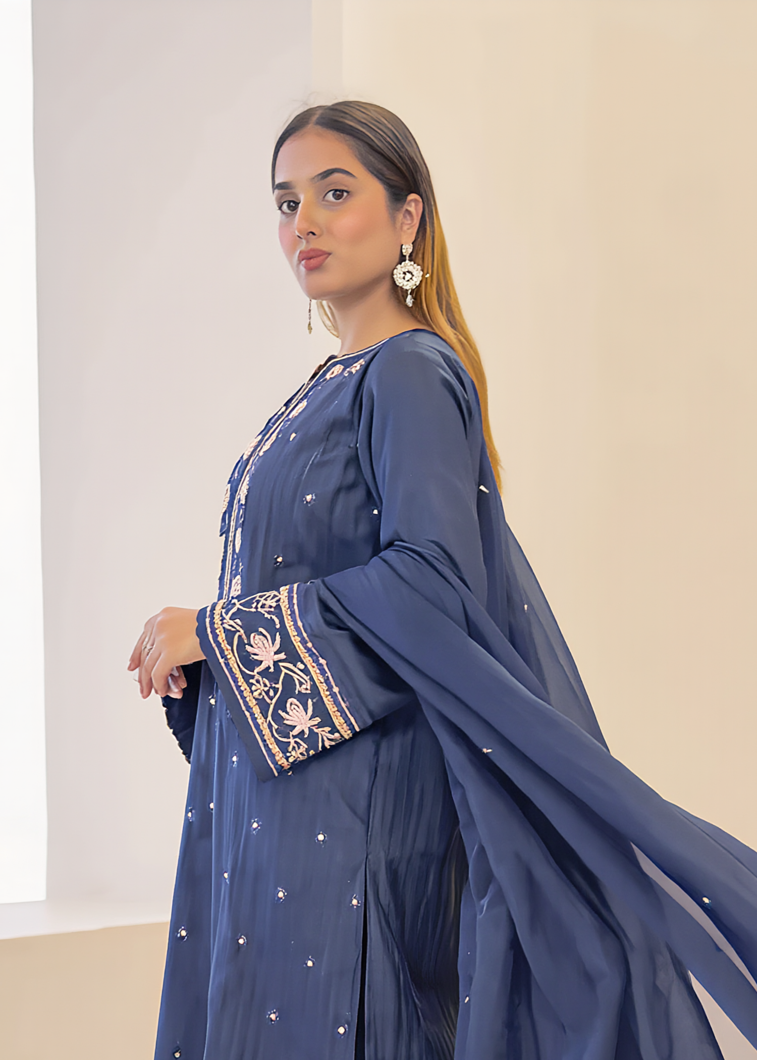 cotton dobby Kurta Set in Yale blue