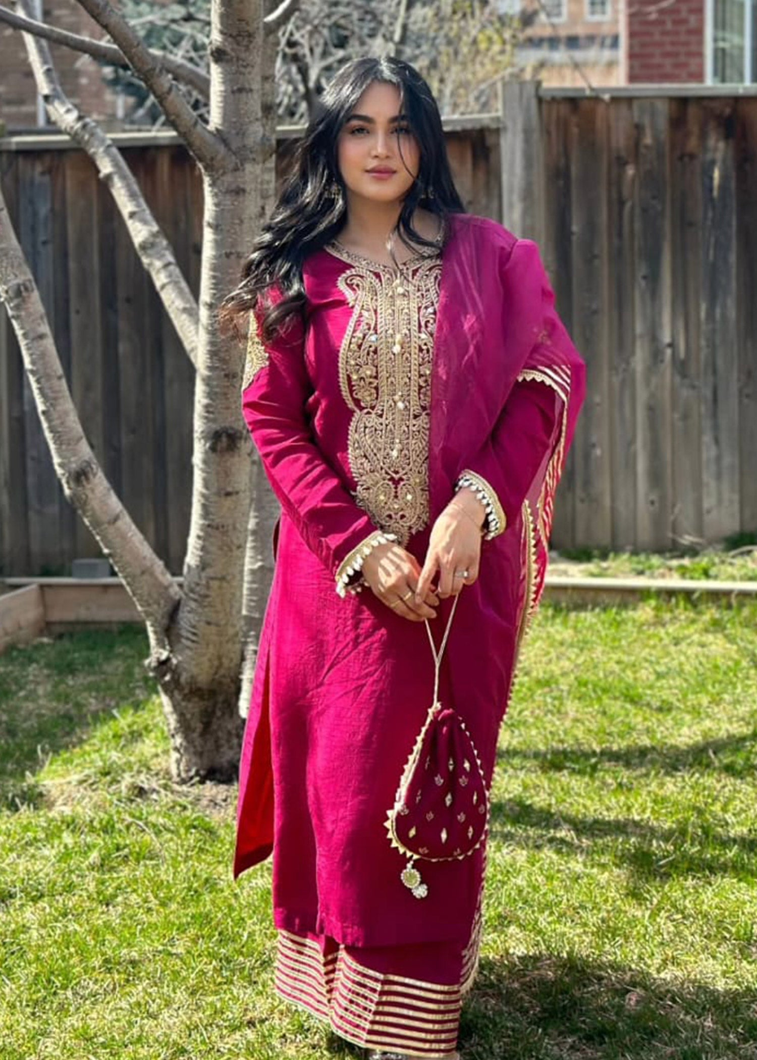 khaddi silk Kurta Set in Magenta