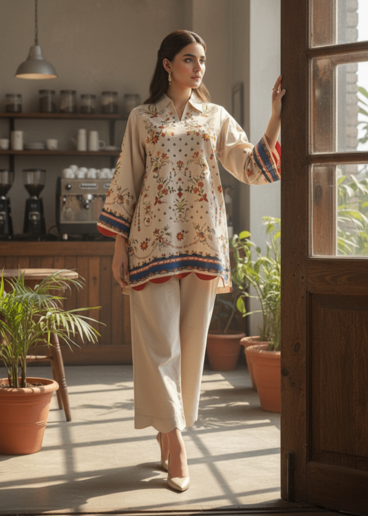 cambric Kurta Set in Cream