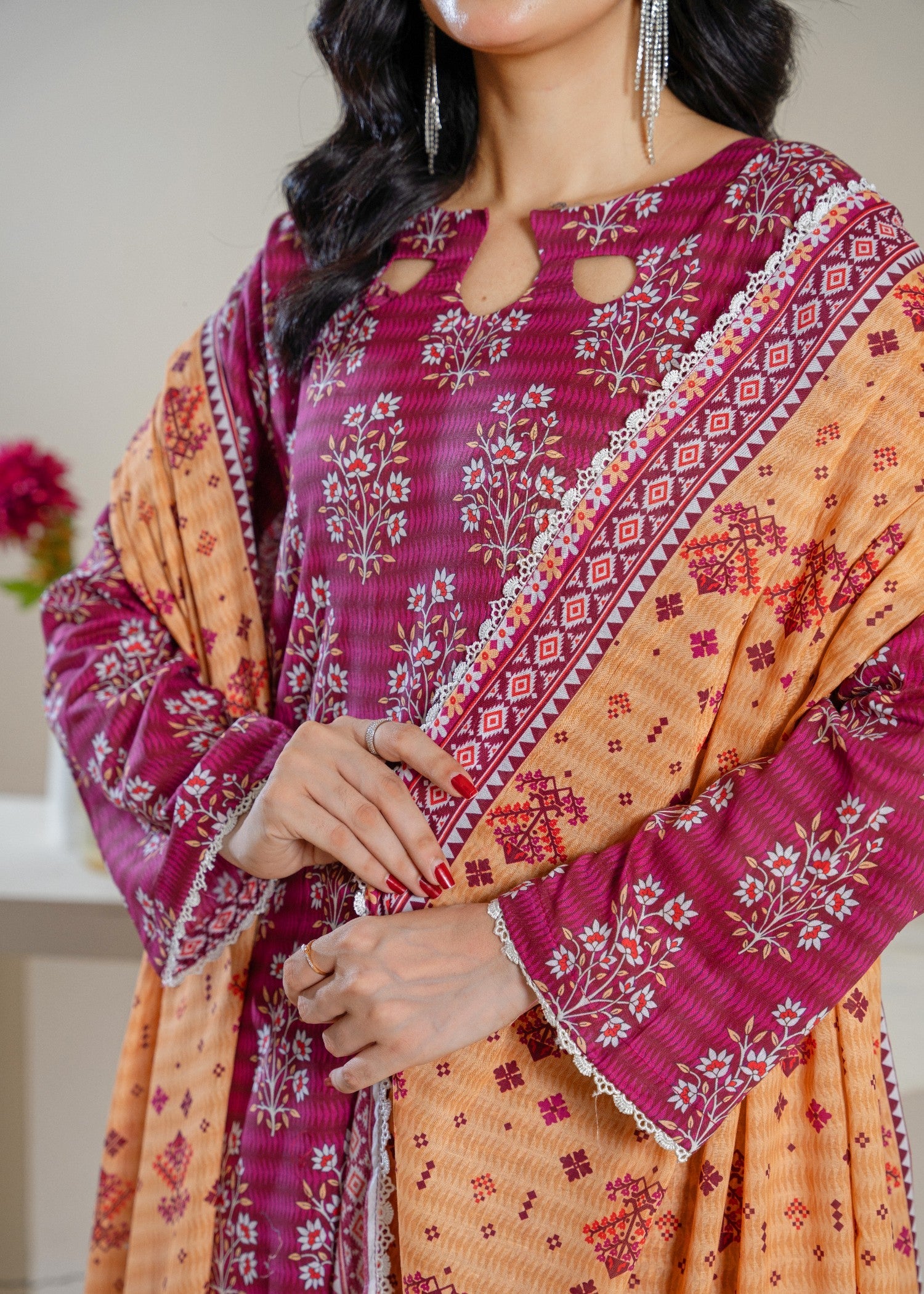 cotton Kurta Set in Raspberry pink