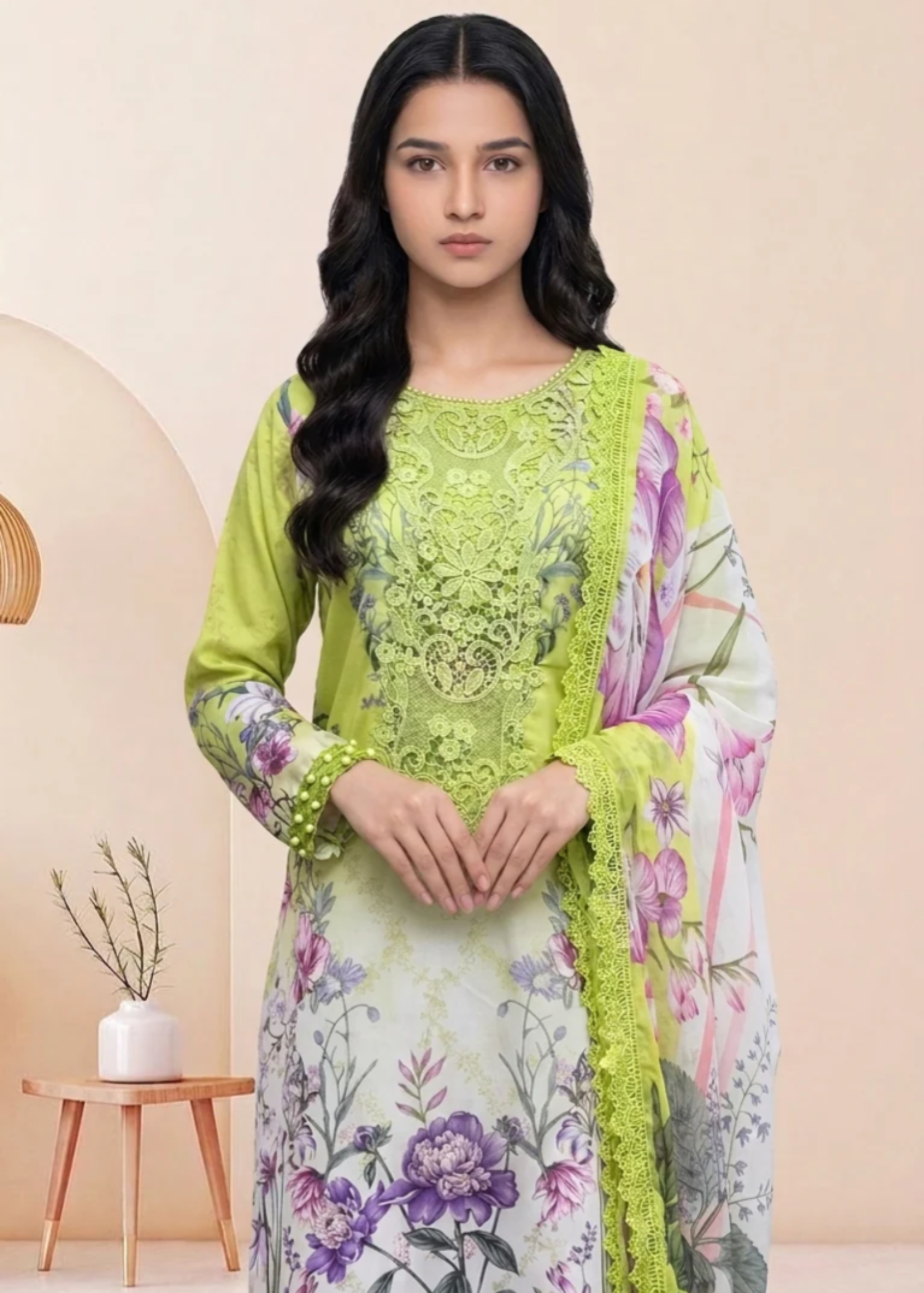 lawn Kurta Set in Herb green