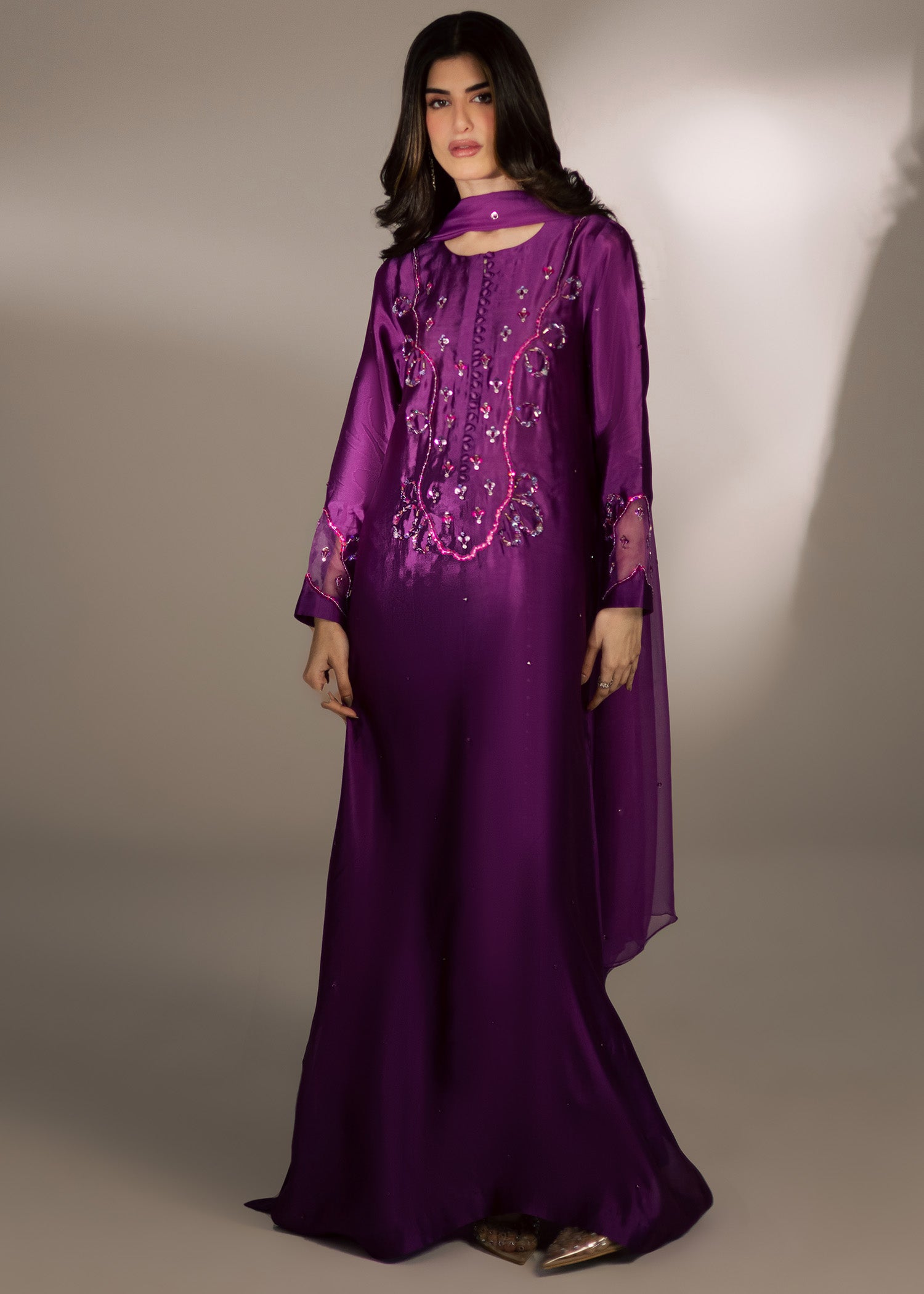 tussar silk Kaftan in Purple