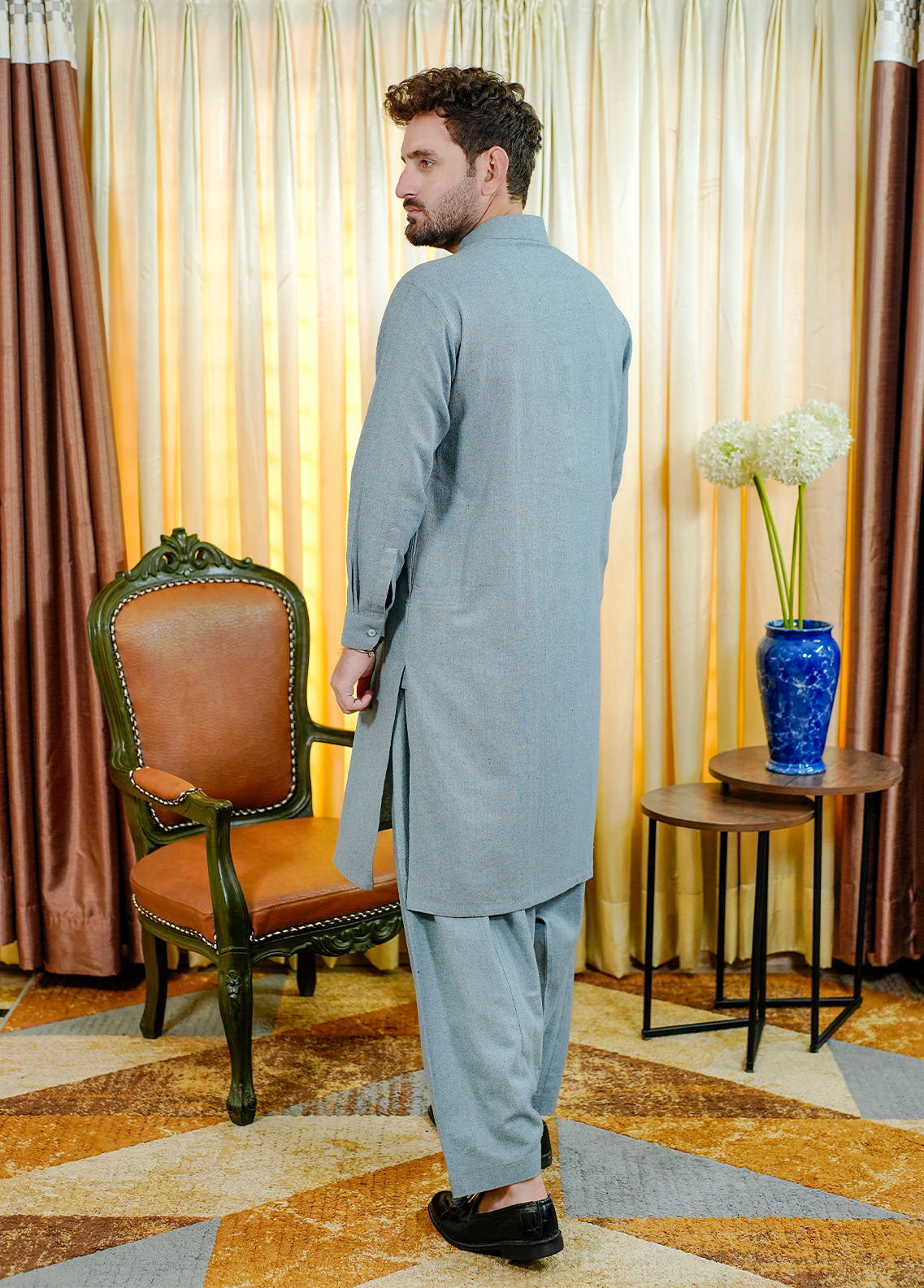 blended wool Shalwar Kameez in Frost blue