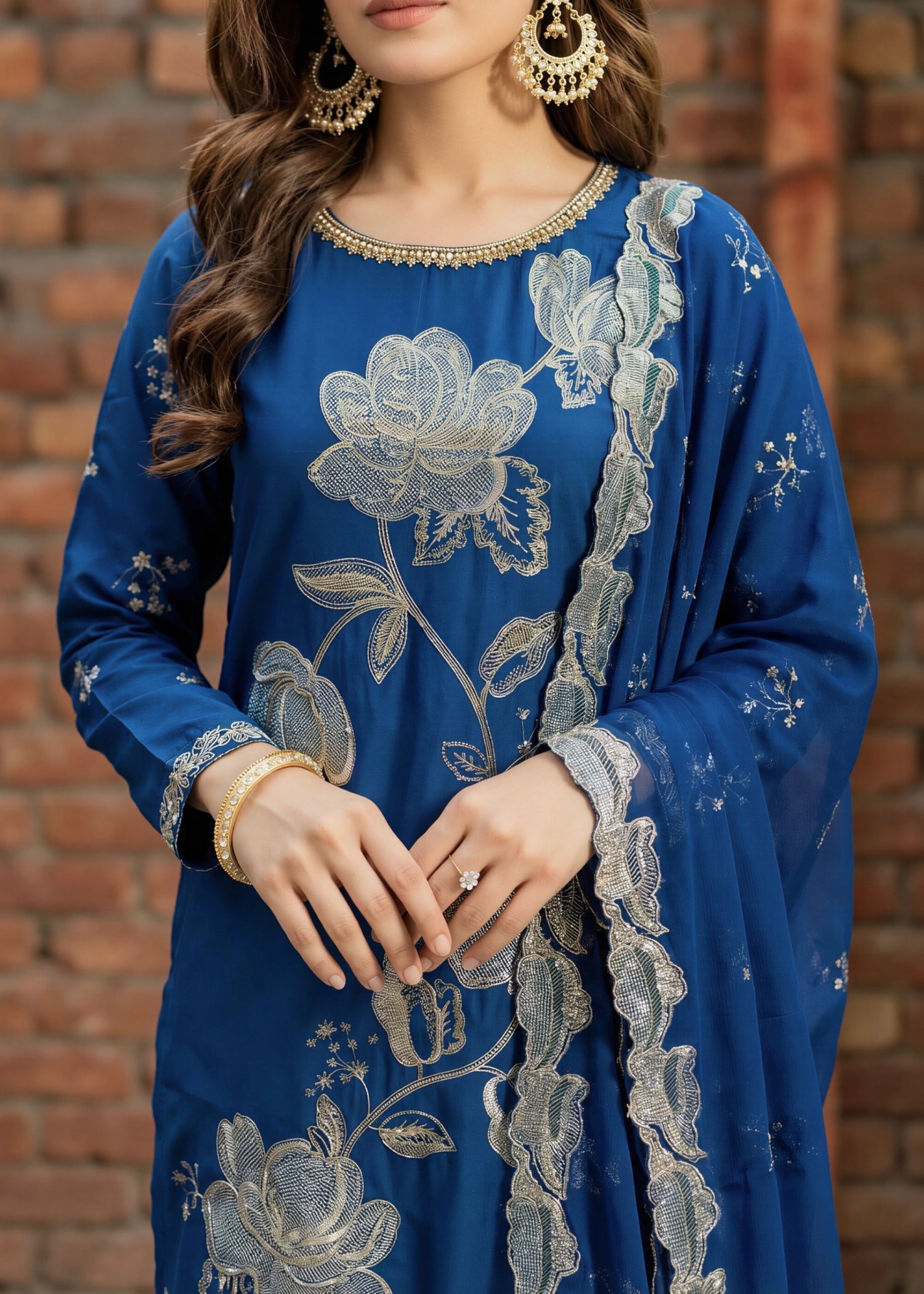 silk Kurta Set in Cobalt blue