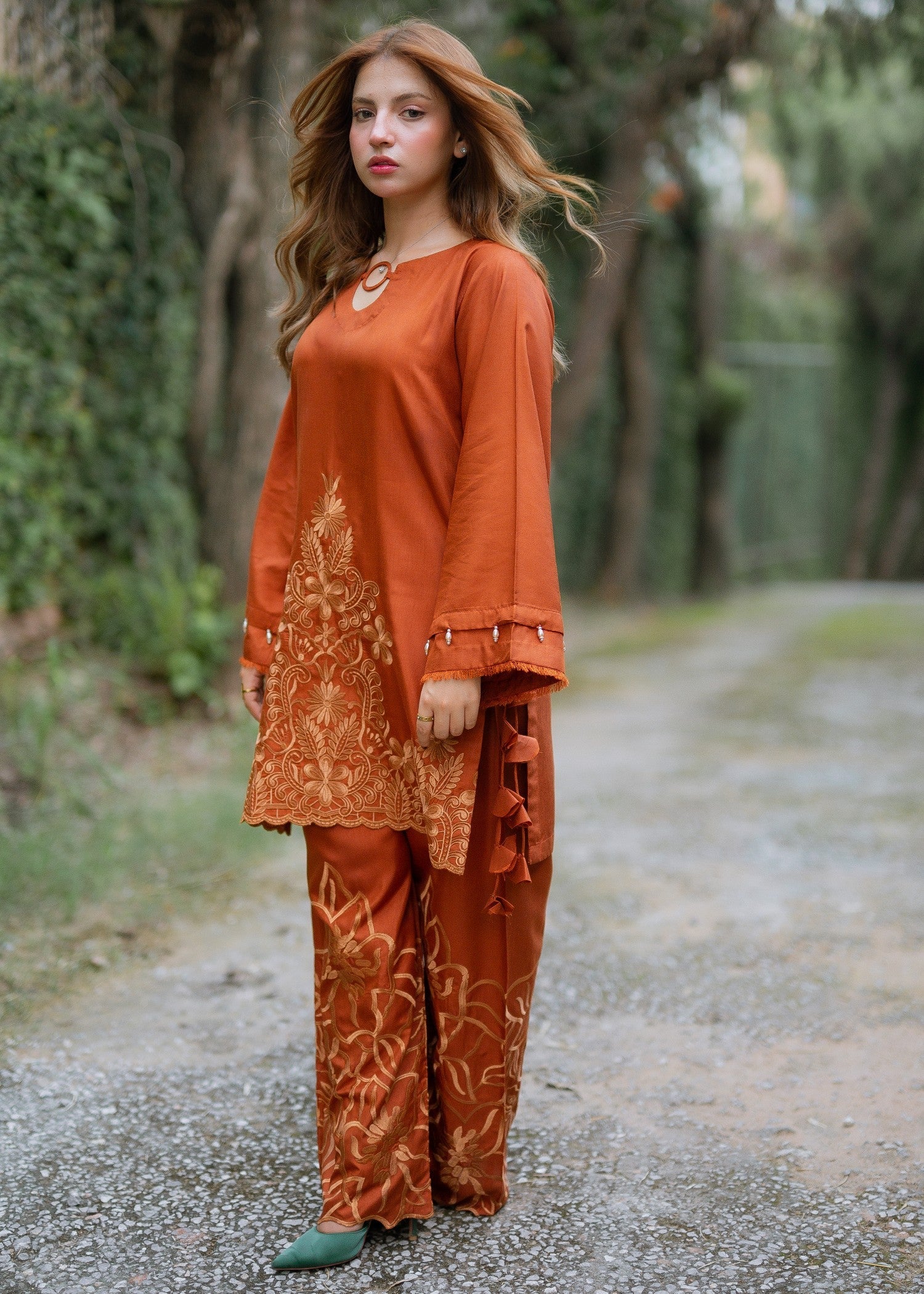 raw silk Co Ord Sets in Rust orange