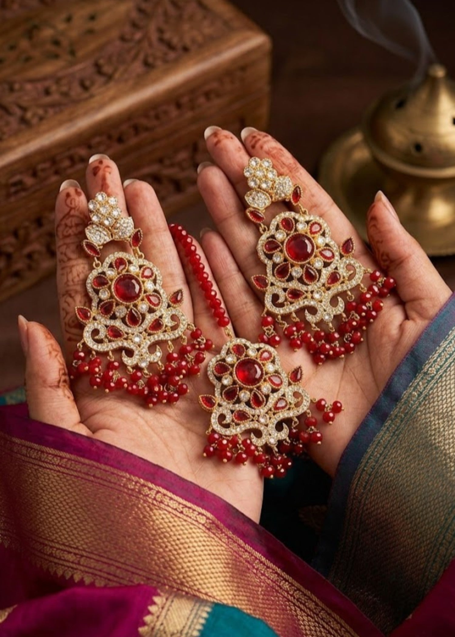 Jewelry Set in Ruby red Color by - Trendy Women Jewelry Set SAY1303