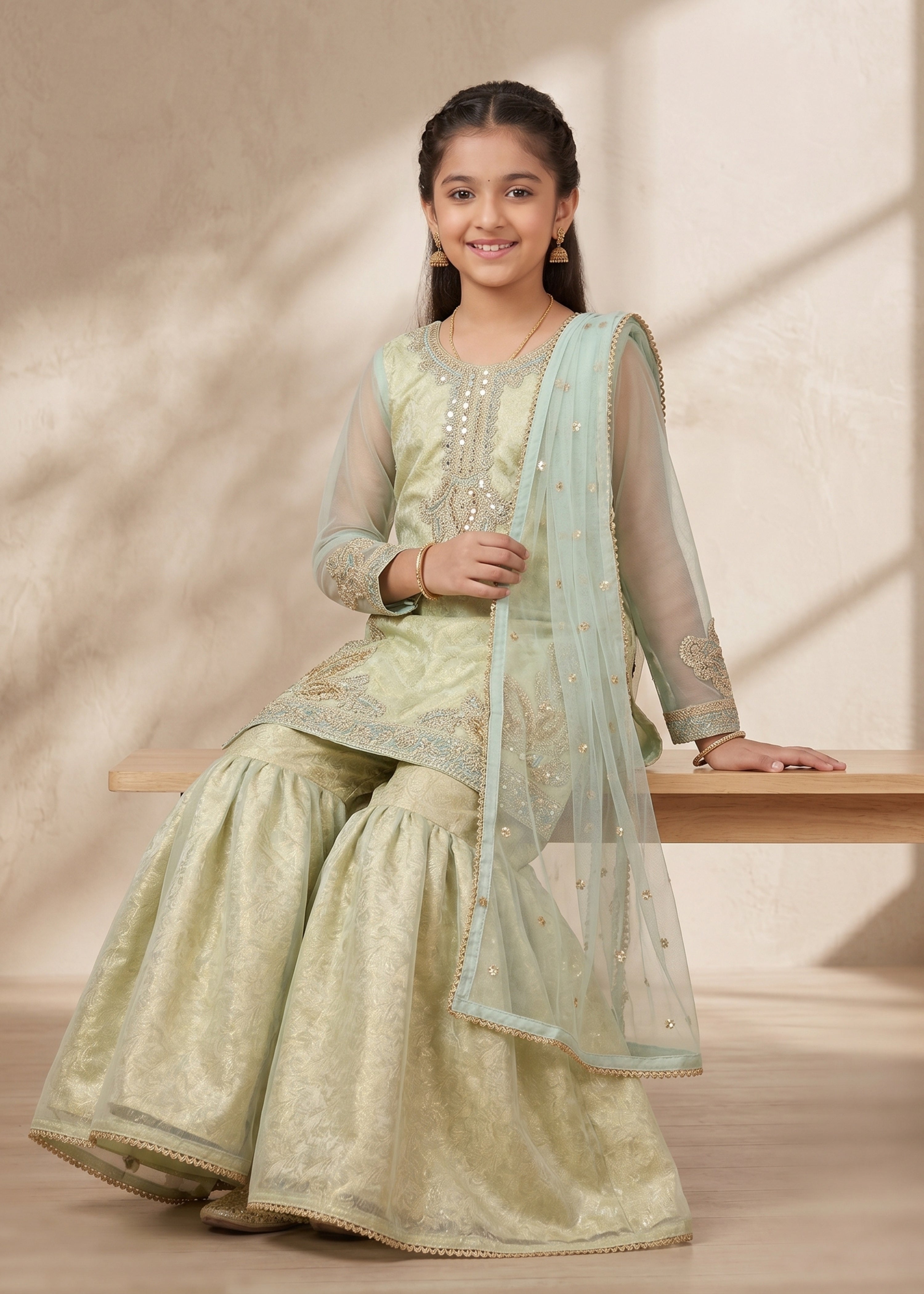 lawn Gharara in Pistachio green