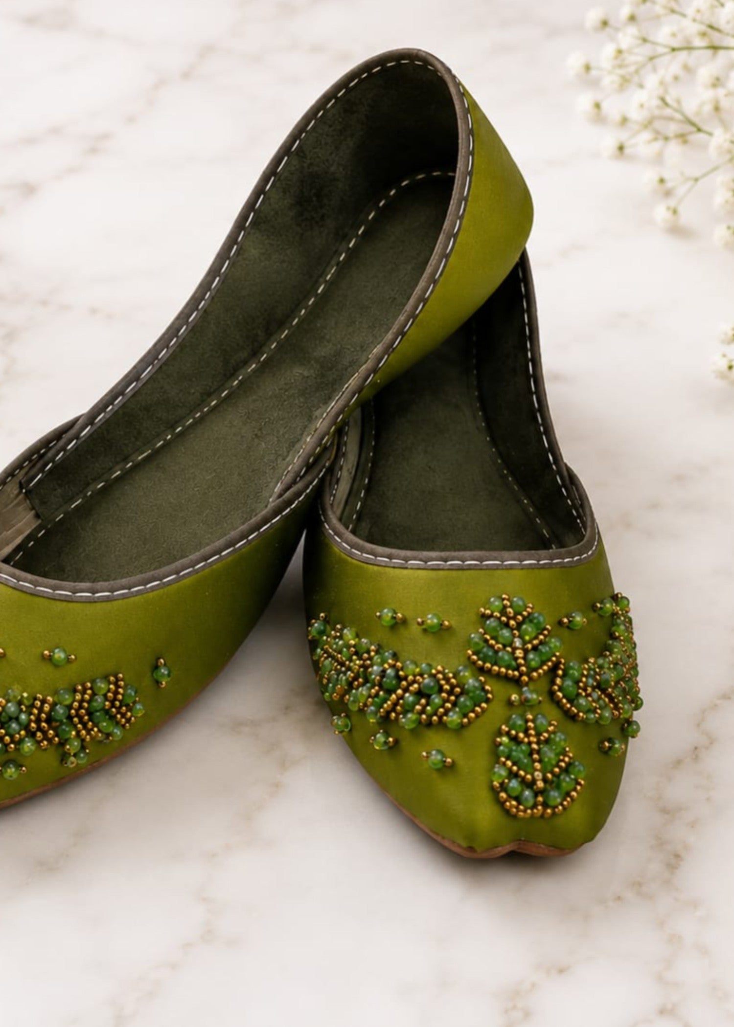 Khussa in Avocado green by - High Quality Women Khussa IEV5527
