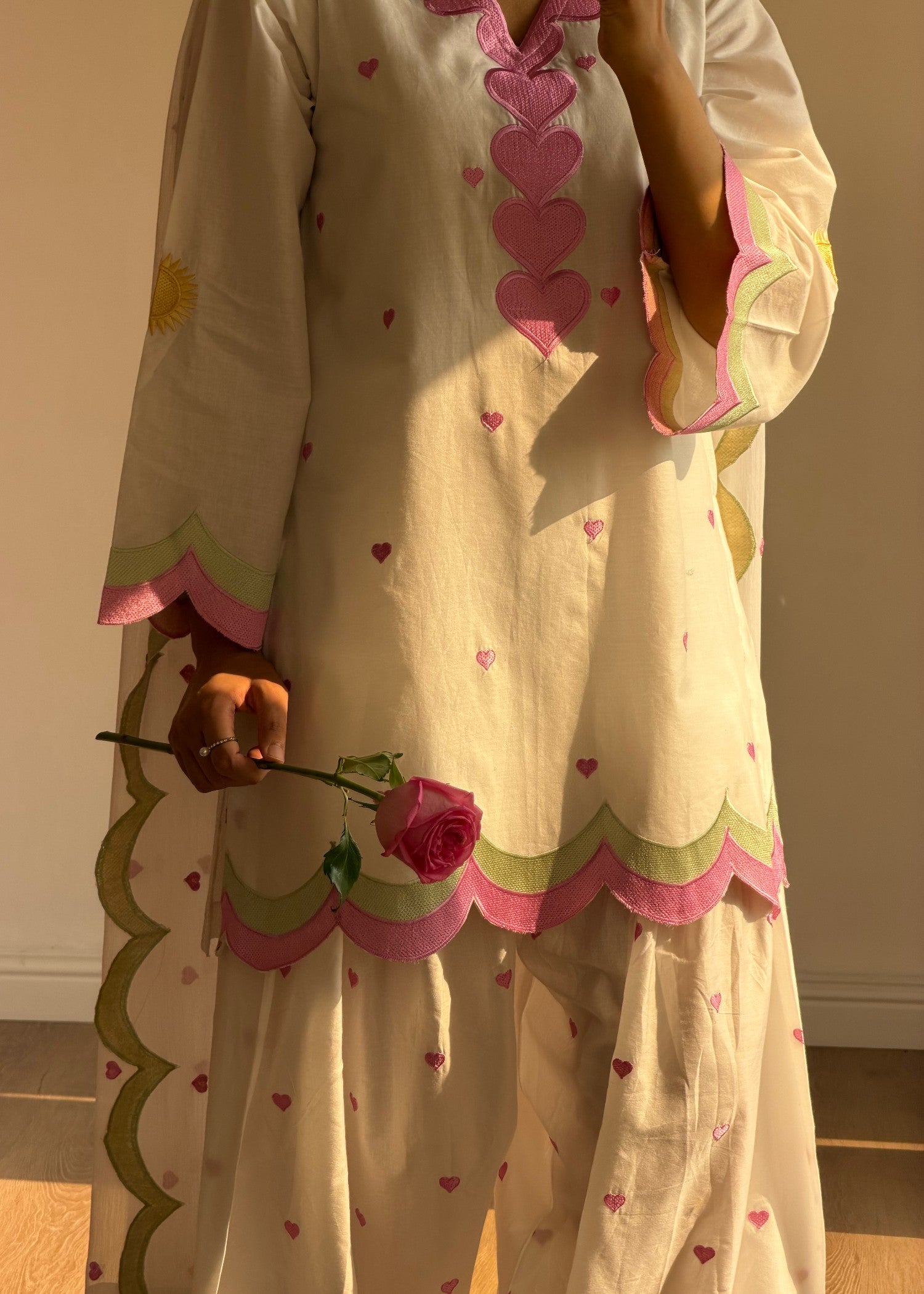 cotton Kurta Set in Off-white