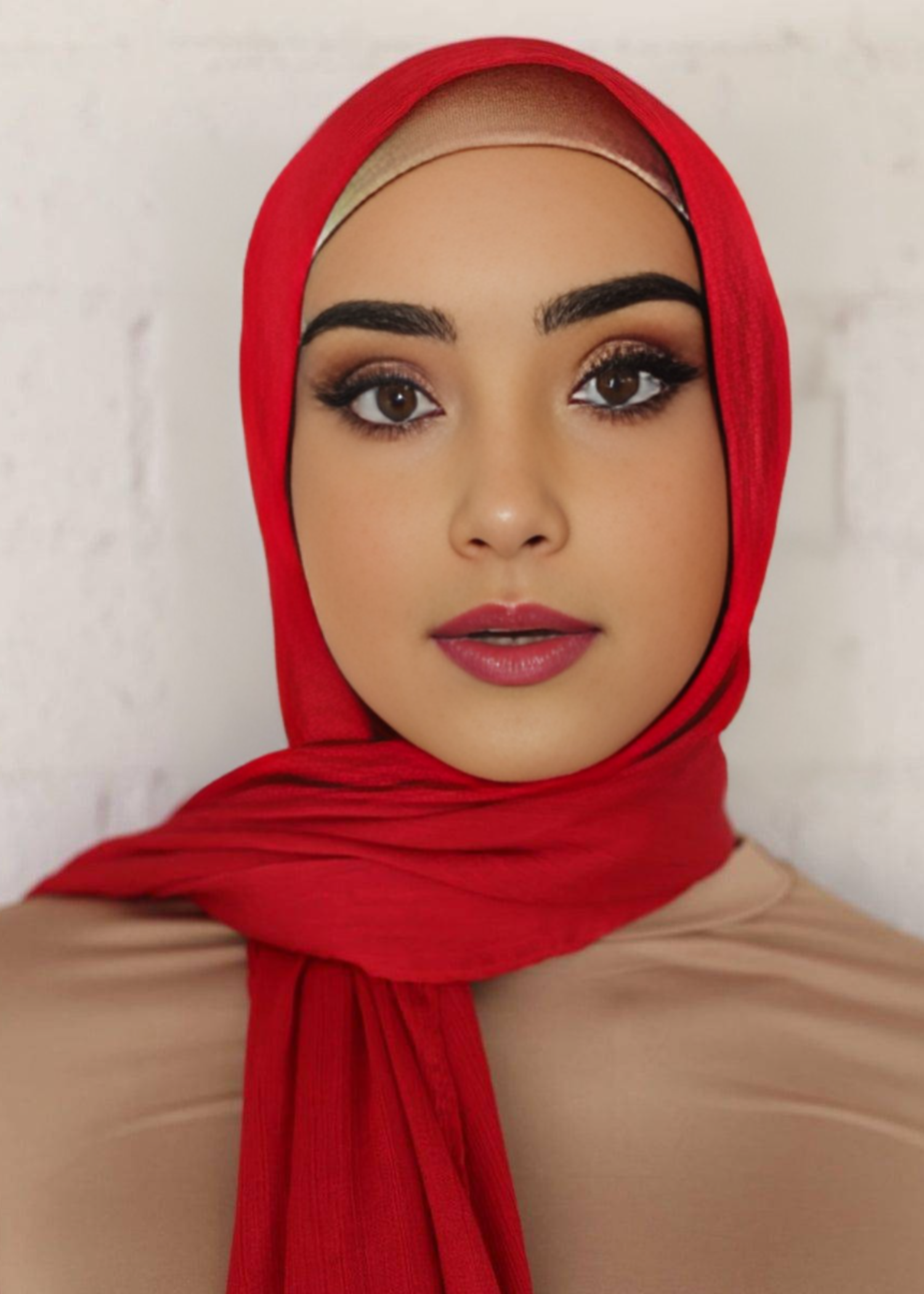 satin crepe Hijab in Red