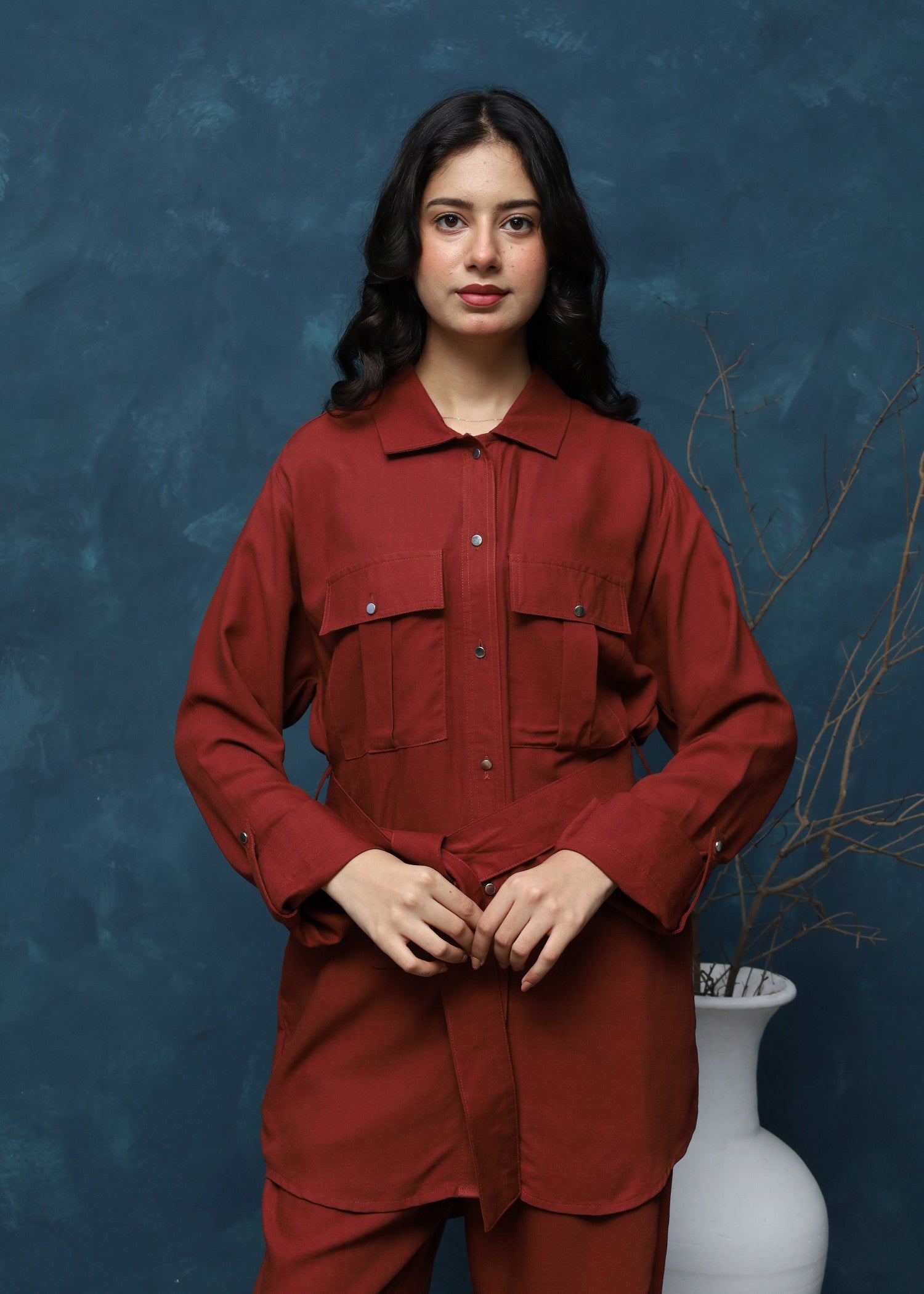 cotton linen Co Ord Sets in Rust red