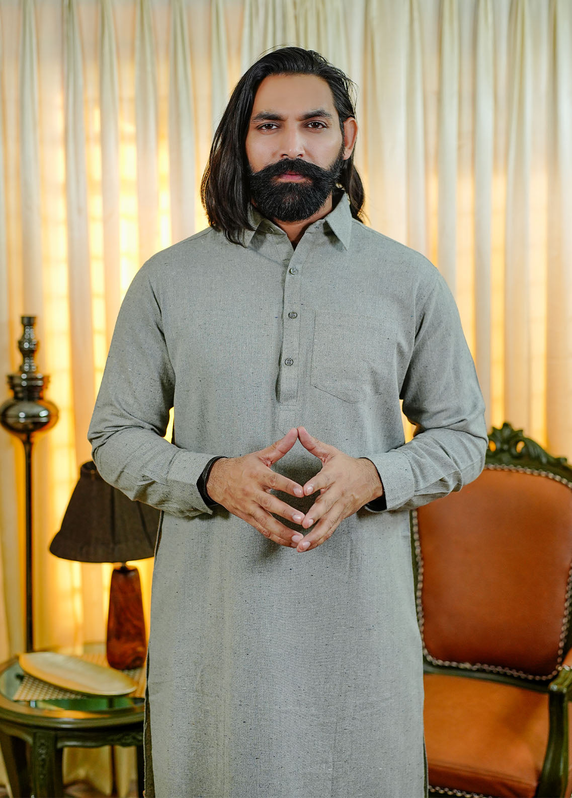 wool viscose Shalwar Kameez in Cool grey