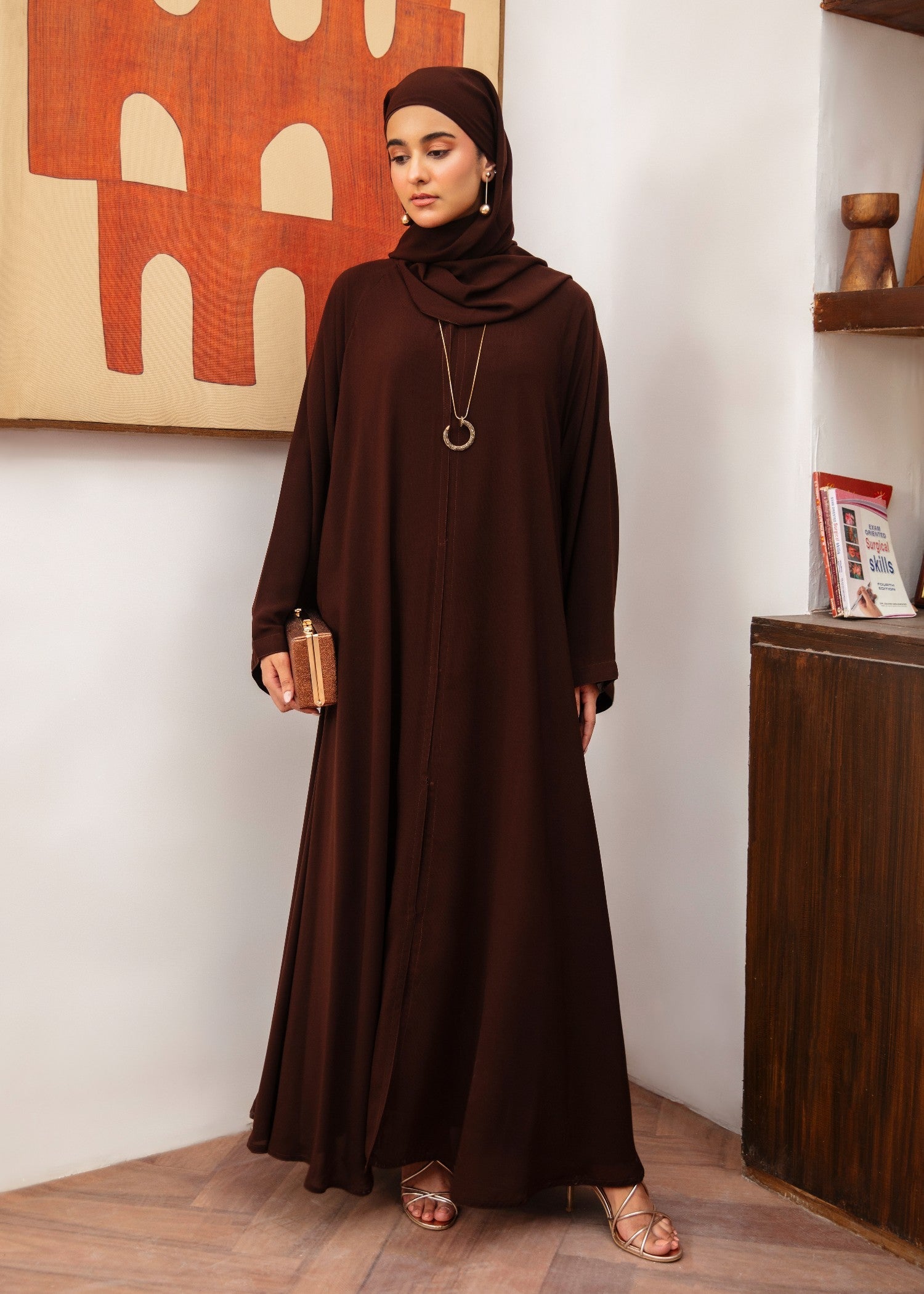 georgette chiffon Abaya in Dark brown