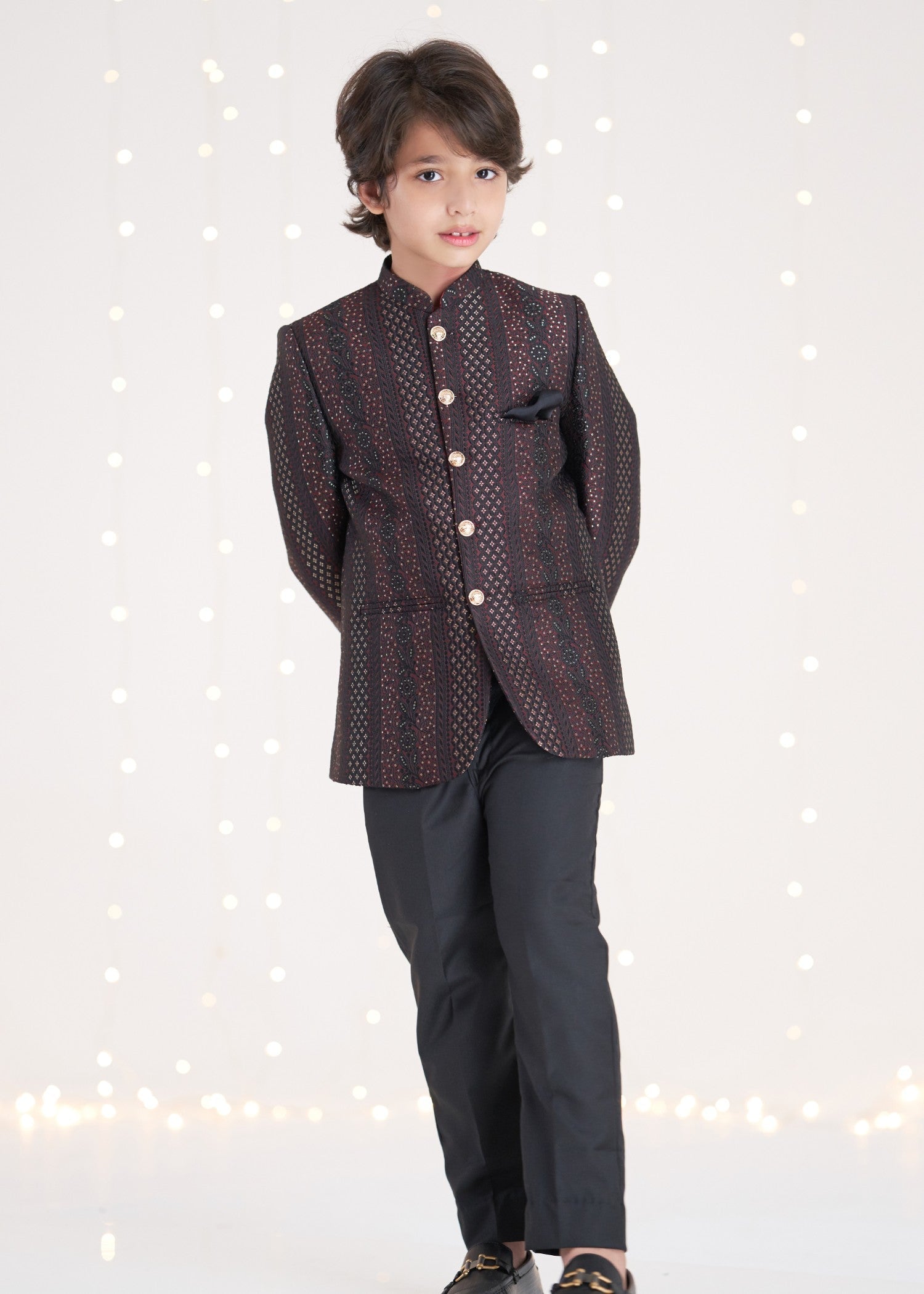 raw silk Prince Coat in Maroon