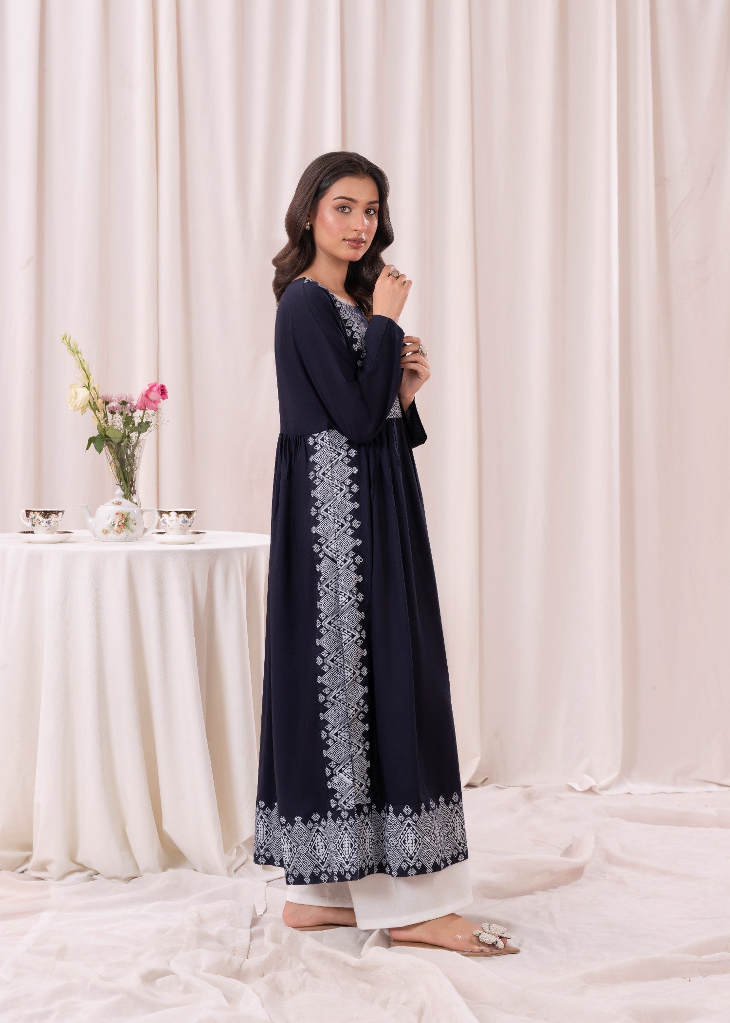 linen Kurti in Dark blue