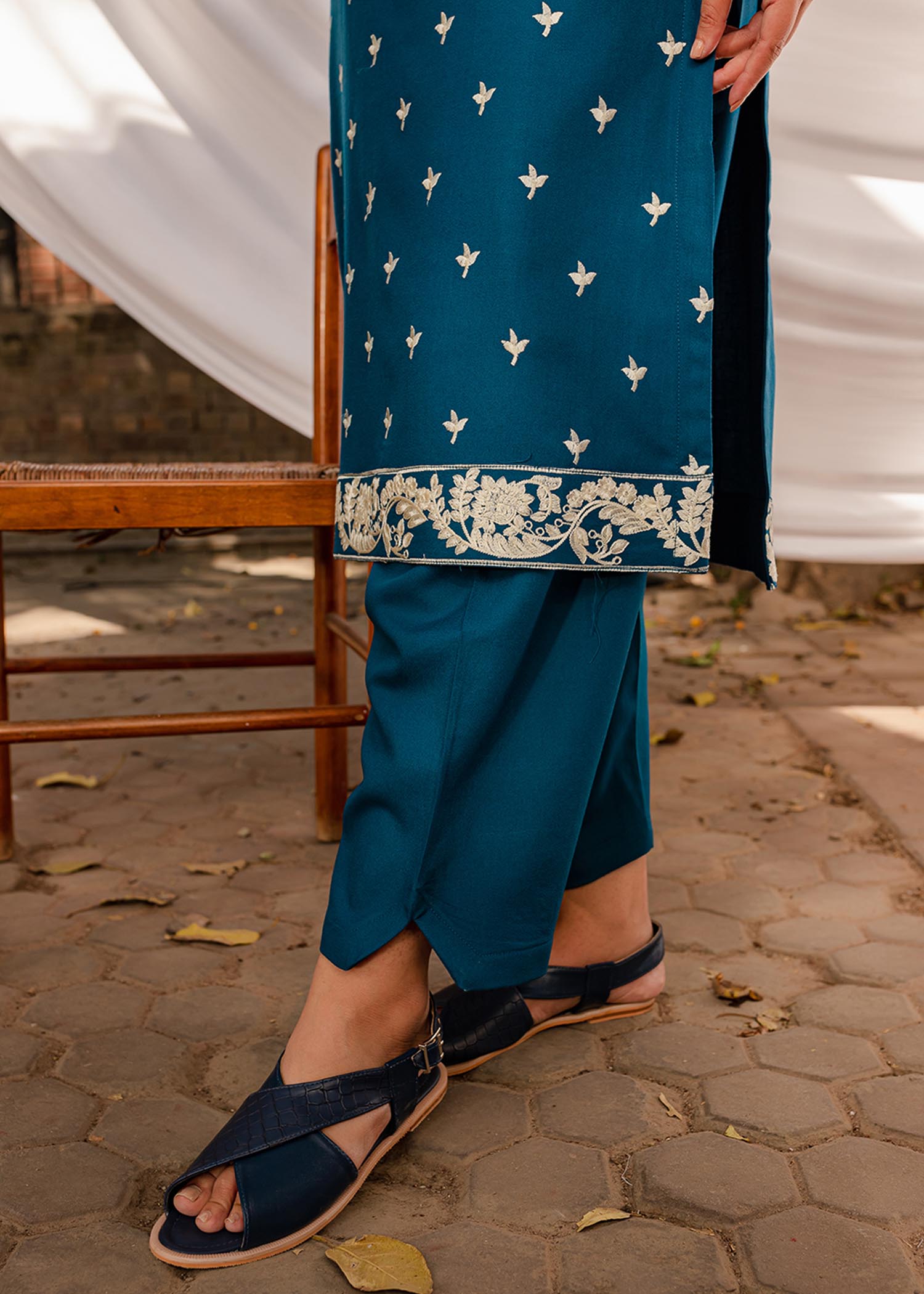 linen Kurta Set in Azure
