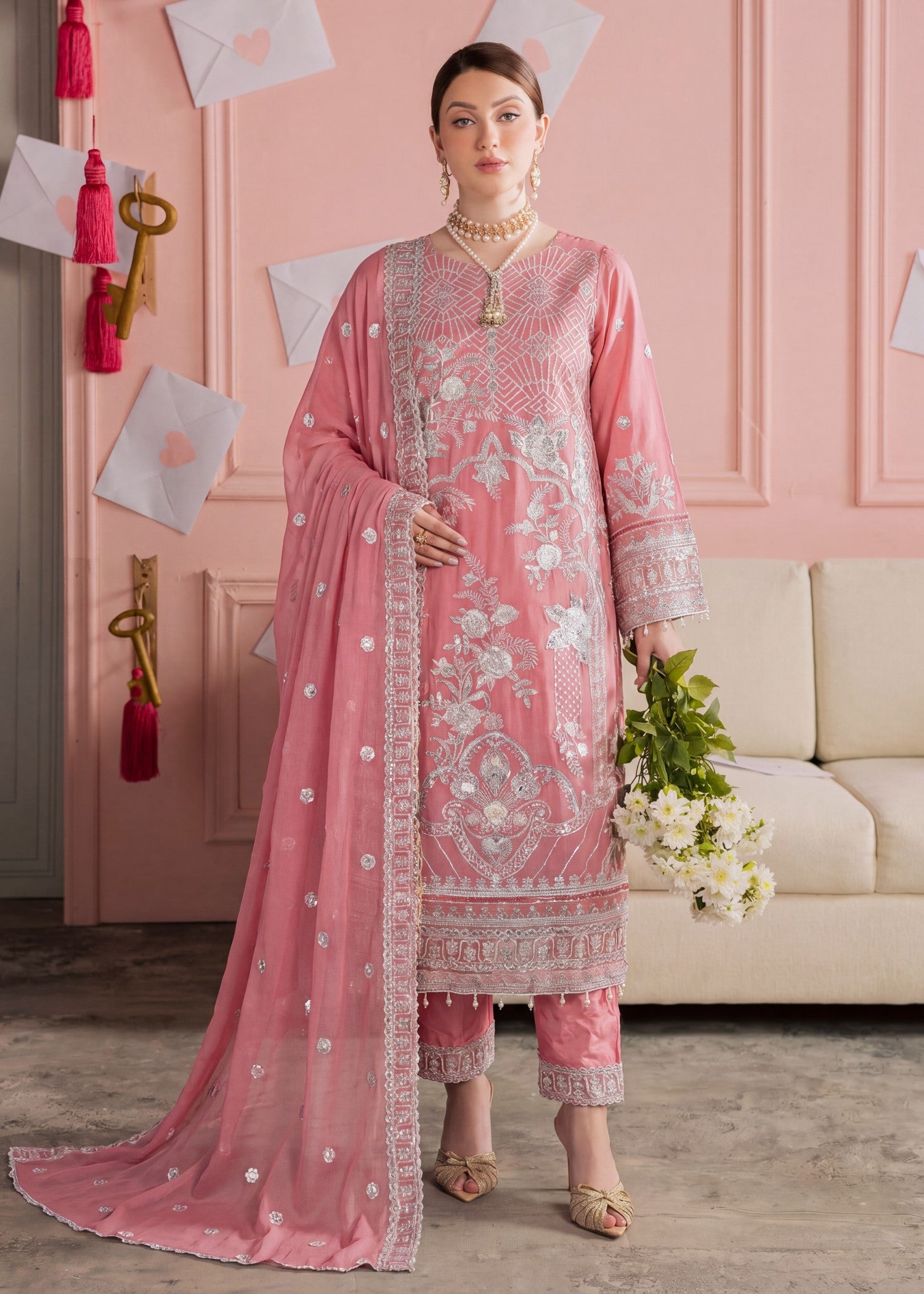 chiffon Kurta Set in Pink