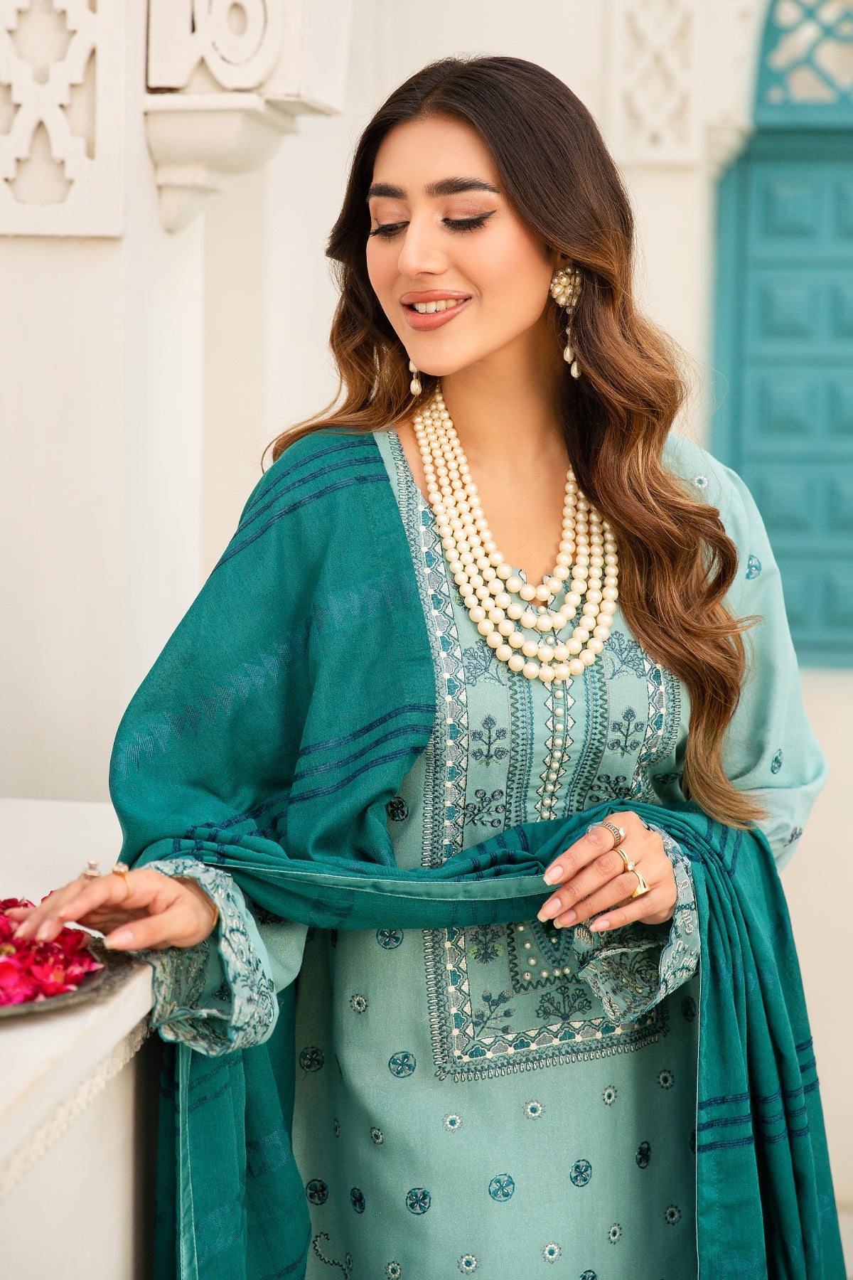 karandi Unstitched in Ice blue